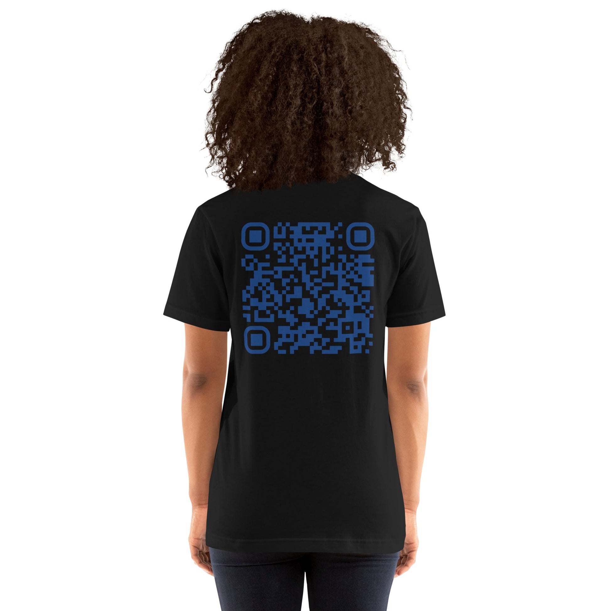 Who's the New Kid, Hacker, Developer, Gamer, Crypto King V1 (Blue) - Unisex t-shirt Personalized QR Code by DarkByteGear