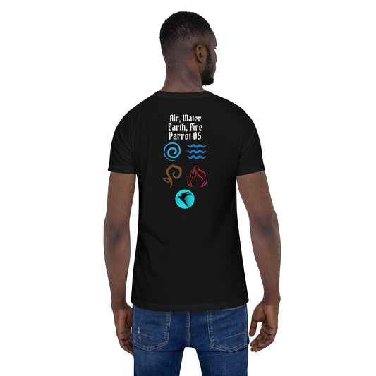 Air, Water, Earth, Fire, Parrot OS - Unisex t-shirt ( Back Print ) by DarkByteGear