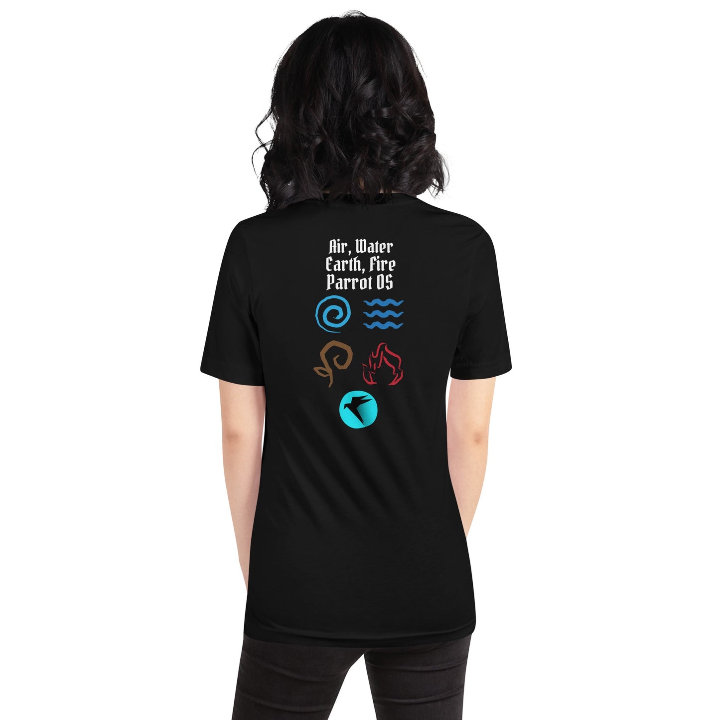 Air, Water, Earth, Fire, Parrot OS - Unisex t-shirt ( Back Print ) by DarkByteGear