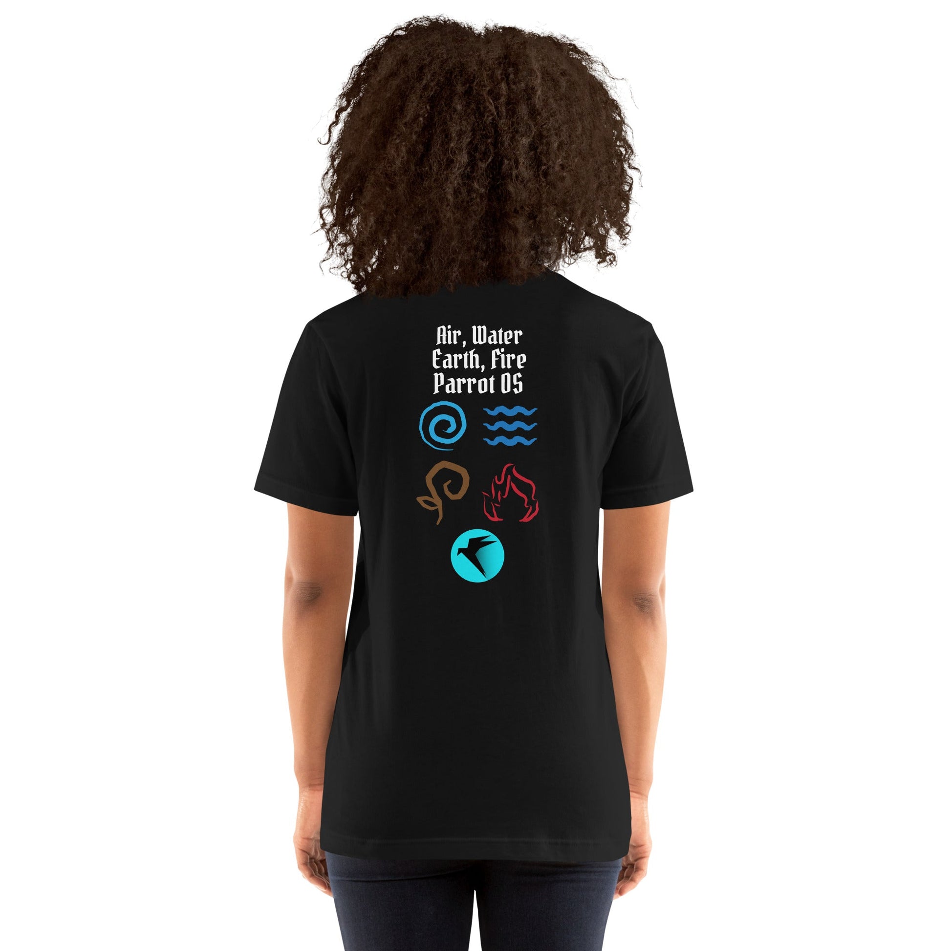 Air, Water, Earth, Fire, Parrot OS - Unisex t-shirt ( Back Print ) by DarkByteGear
