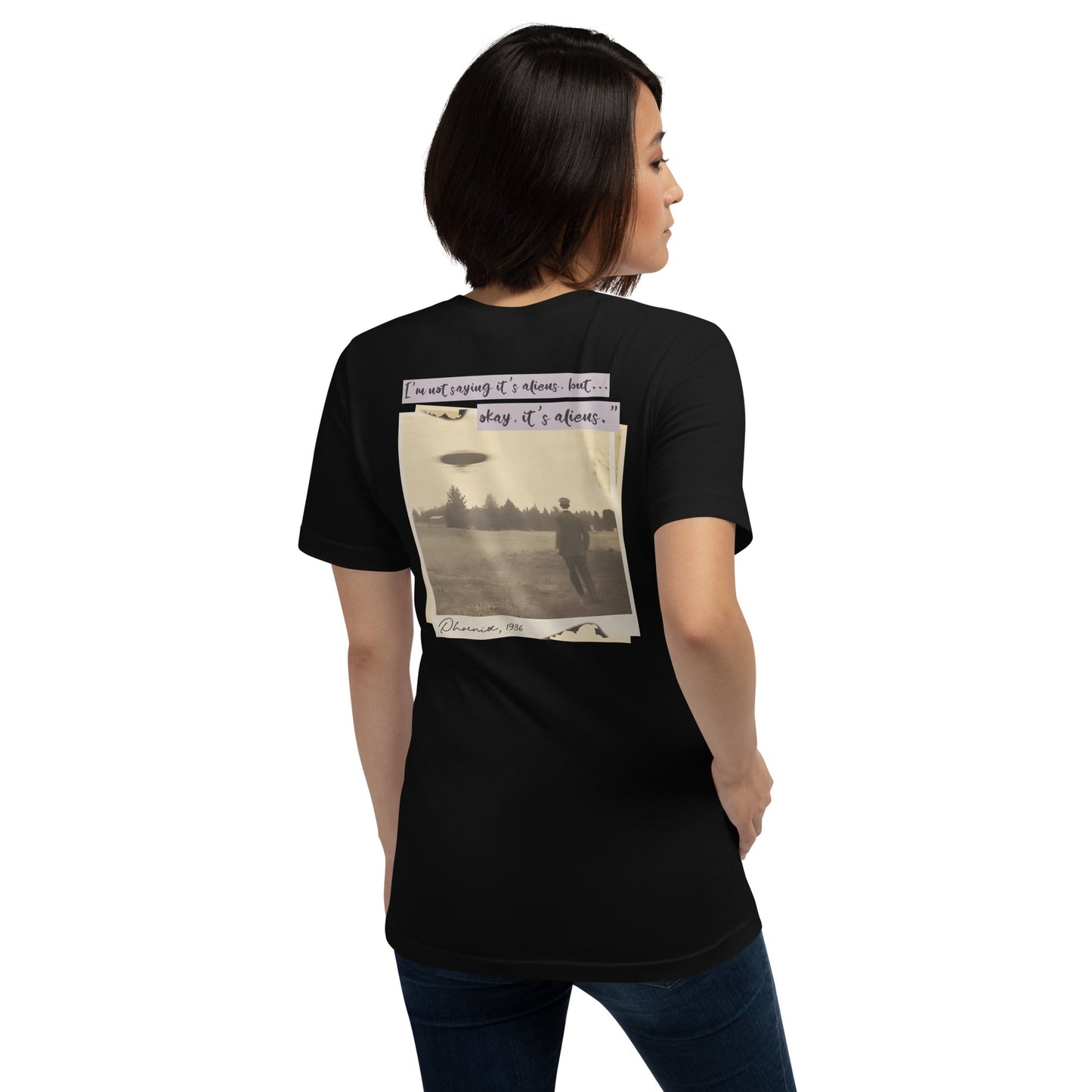 I'm not saying it's aliens, but... okay, it's aliens - Unisex t-shirt (back print) by DarkByteGear