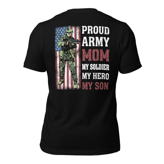 Proud Army Mom - Unisex t-shirt (back print) by DarkByteGear