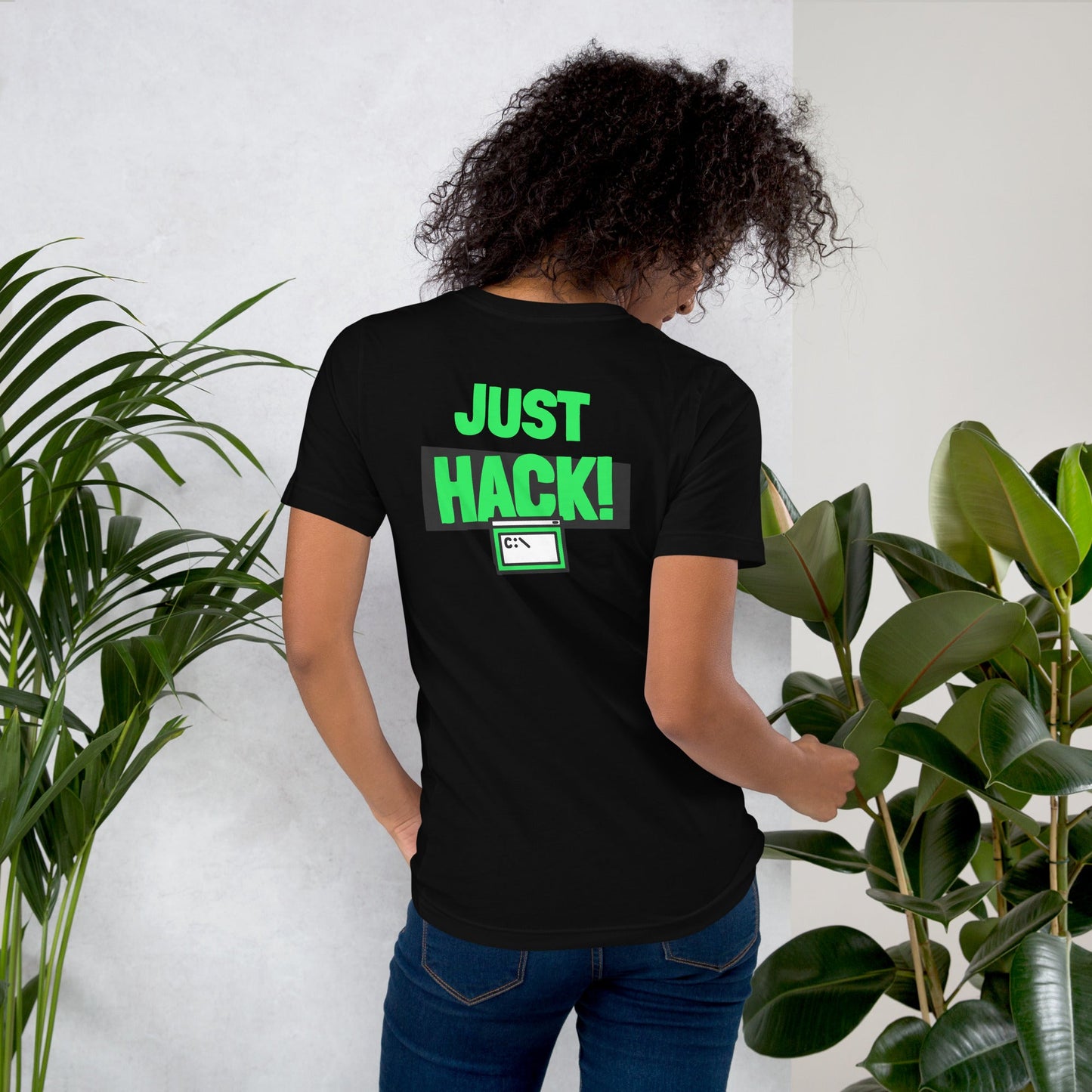 Just Hack (Green text) - Unisex t-shirt (back print) by DarkByteGear