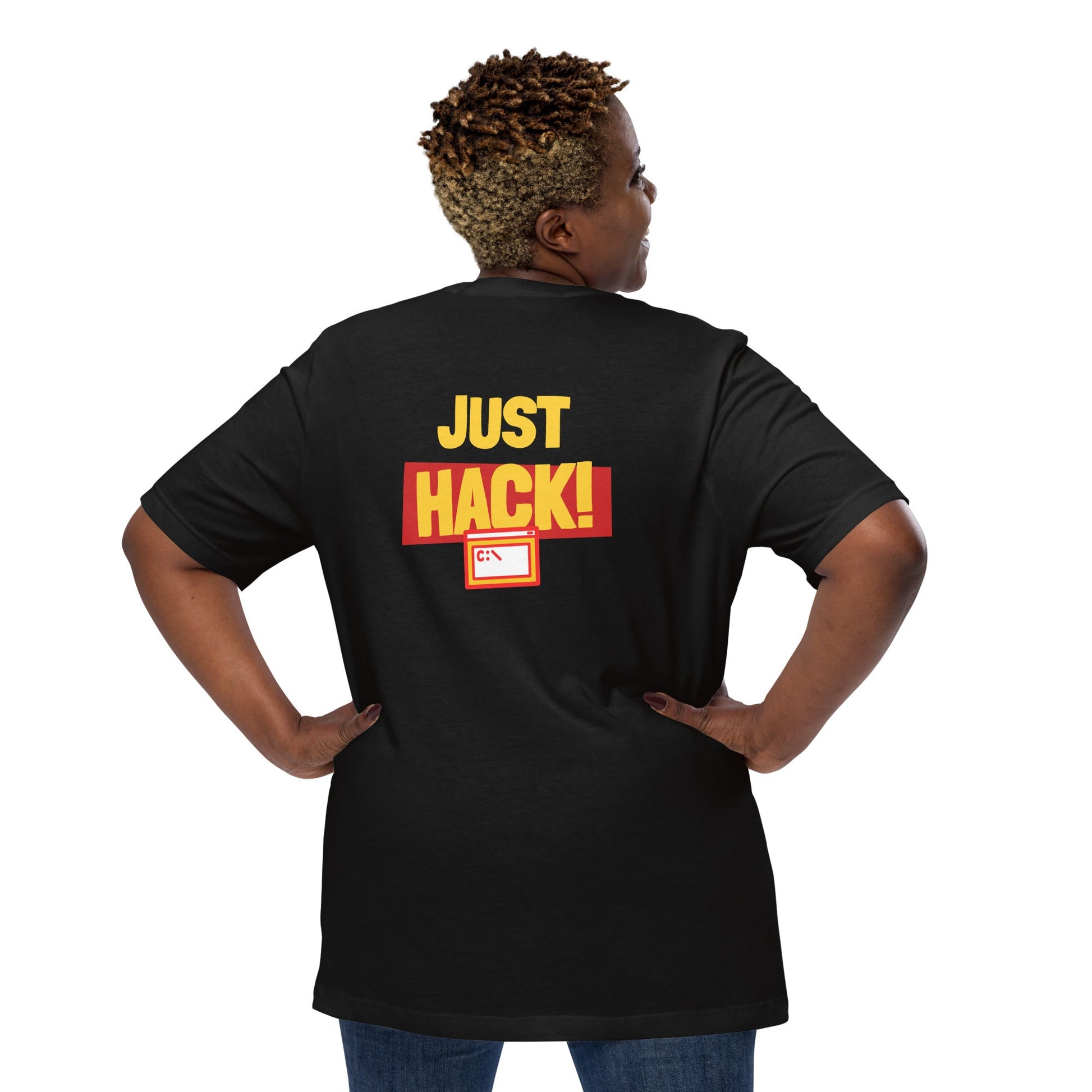 Just Hack (Yellow Text) - Unisex t-shirt ( Back Print ) by DarkByteGear
