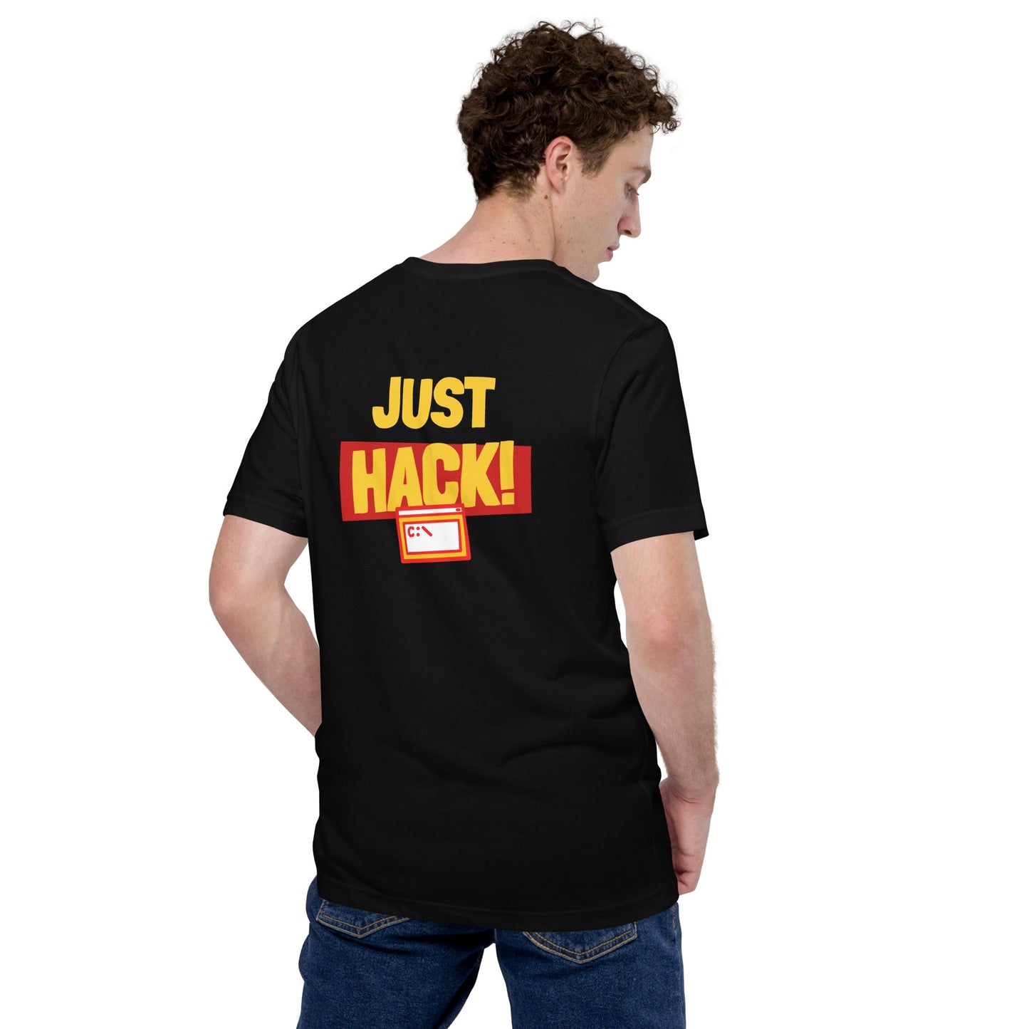Just Hack (Yellow Text) - Unisex t-shirt ( Back Print ) by DarkByteGear
