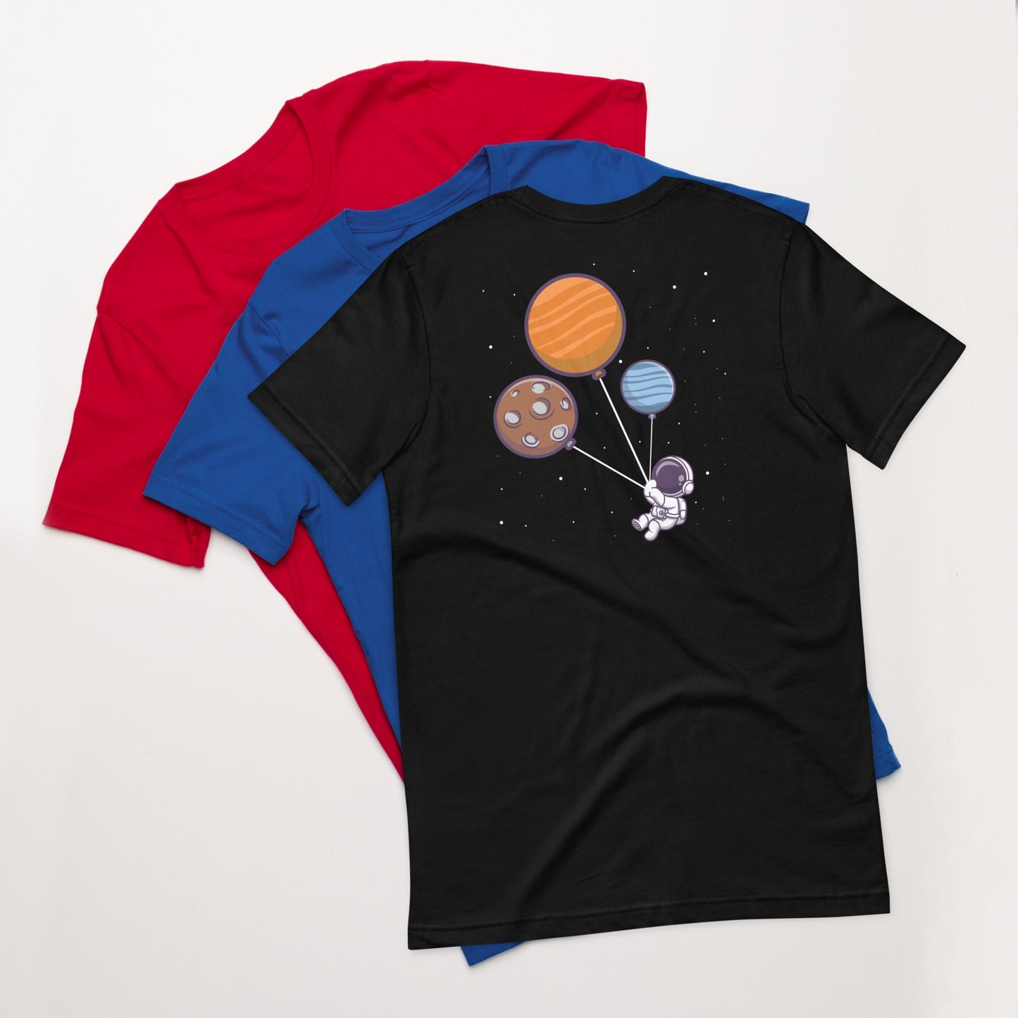 Astronaut with Balloons in Space - Unisex t-shirt ( Back Print ) by DarkByteGear