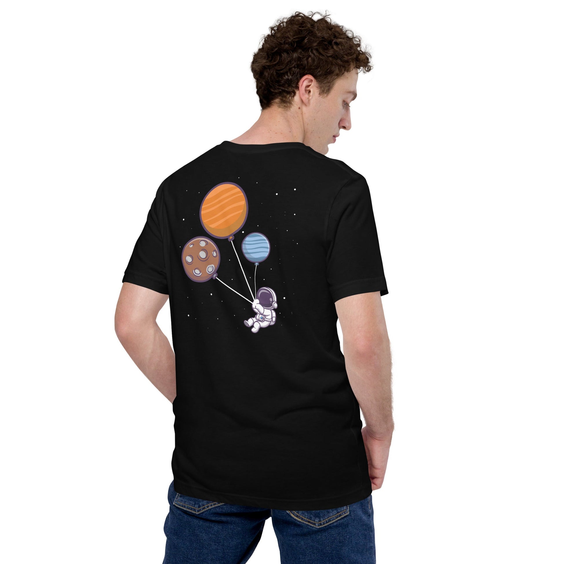 Astronaut with Balloons in Space - Unisex t-shirt ( Back Print ) by DarkByteGear