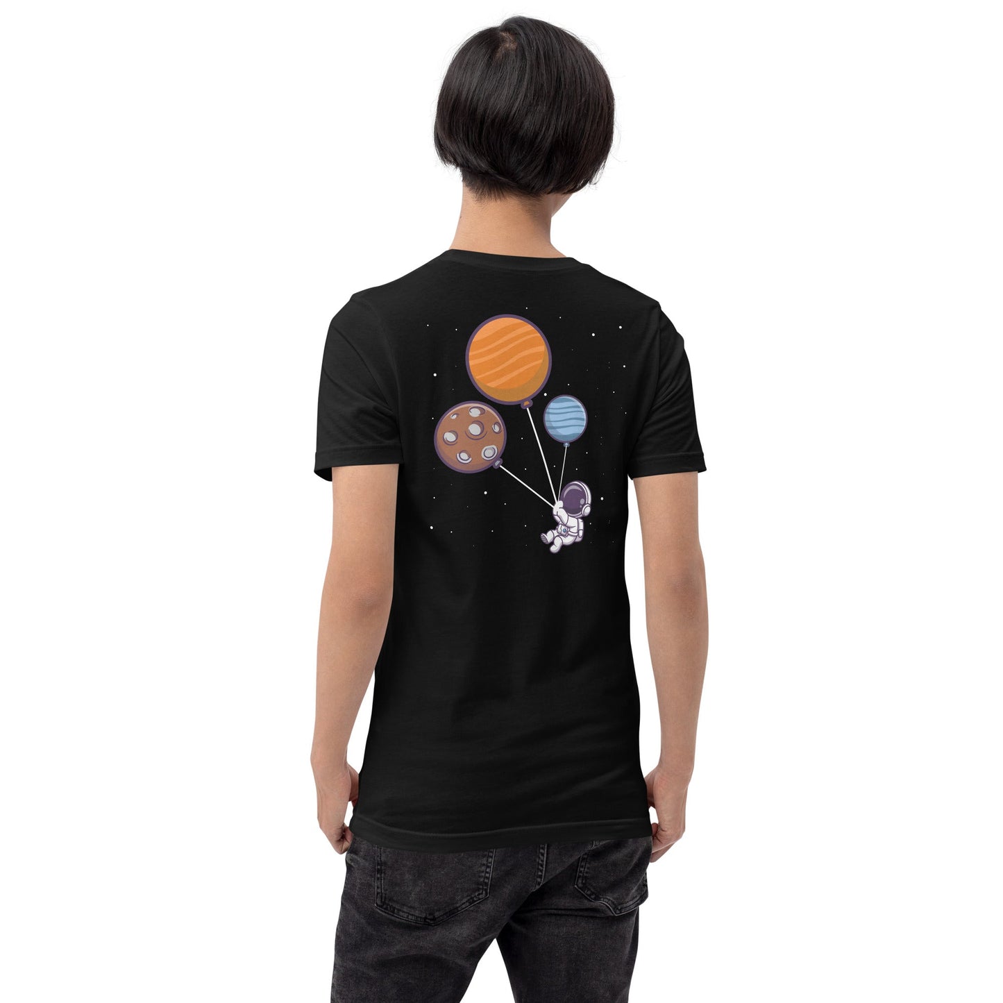 Astronaut with Balloons in Space - Unisex t-shirt ( Back Print ) by DarkByteGear