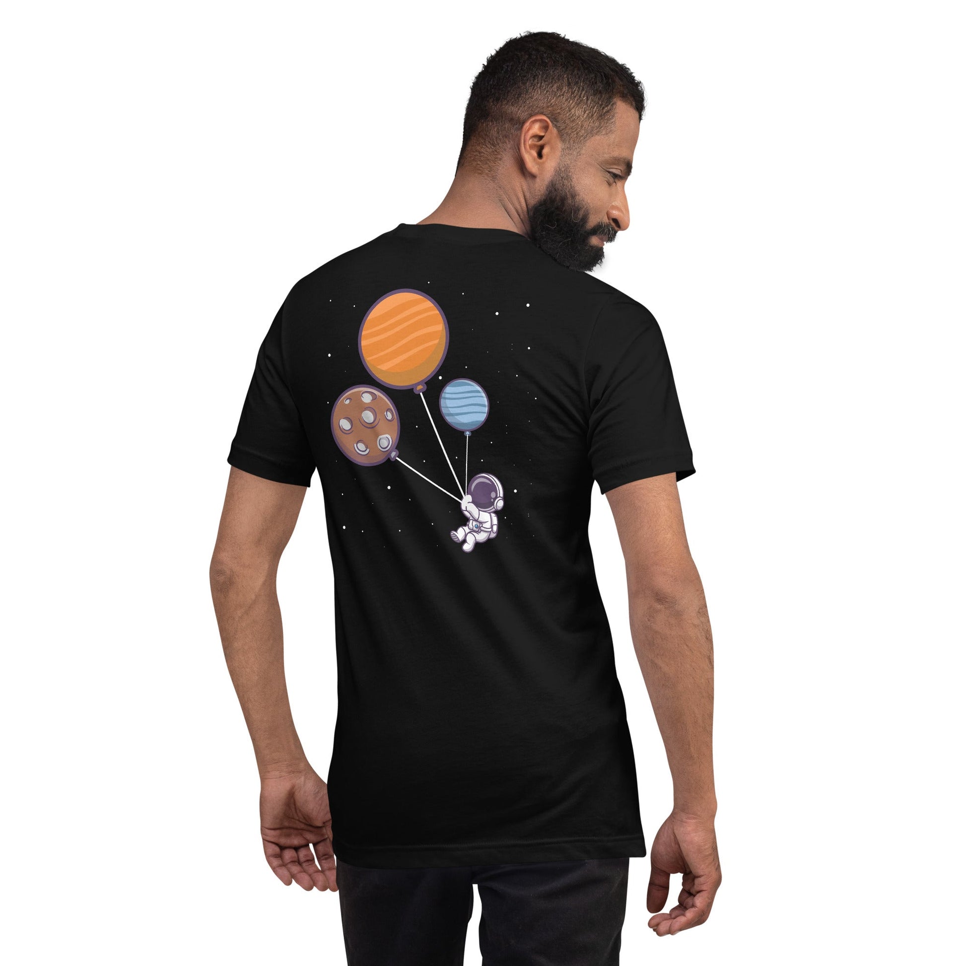 Astronaut with Balloons in Space - Unisex t-shirt ( Back Print ) by DarkByteGear