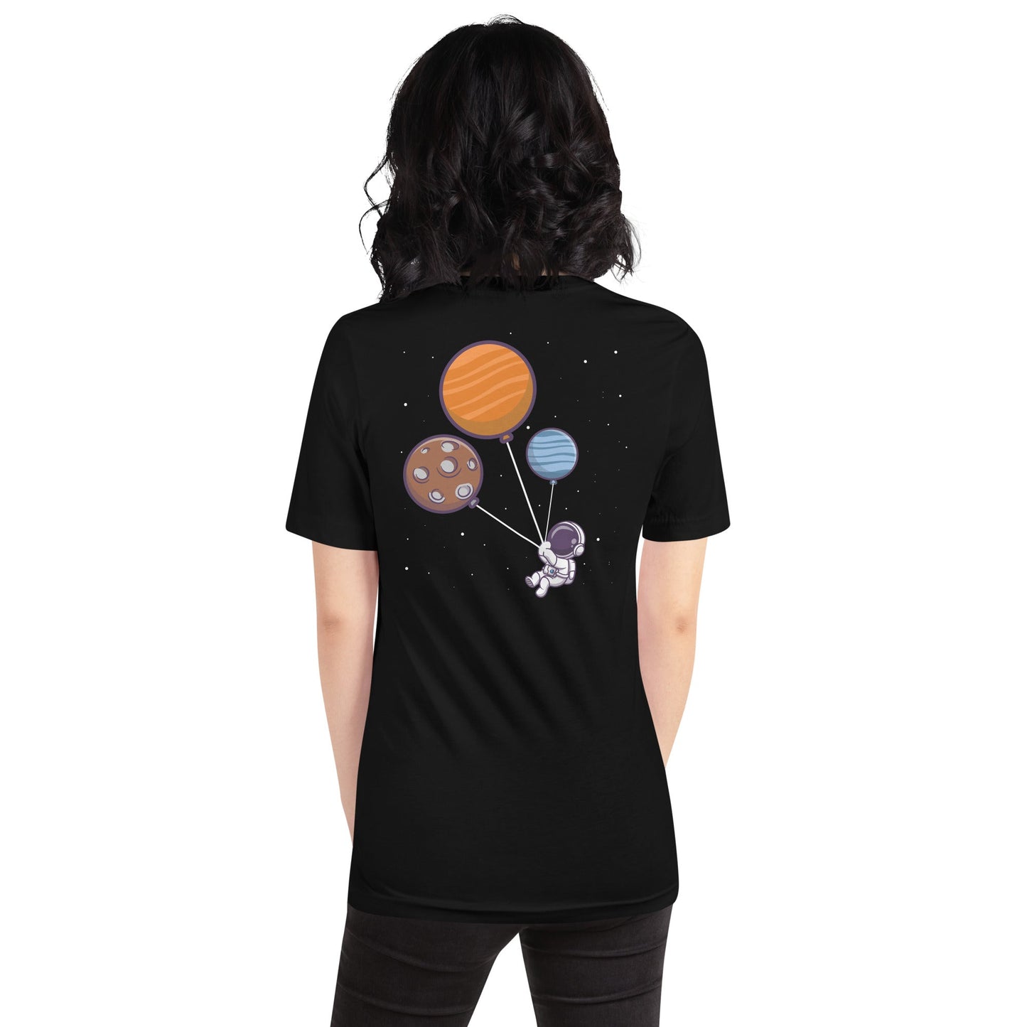 Astronaut with Balloons in Space - Unisex t-shirt ( Back Print ) by DarkByteGear
