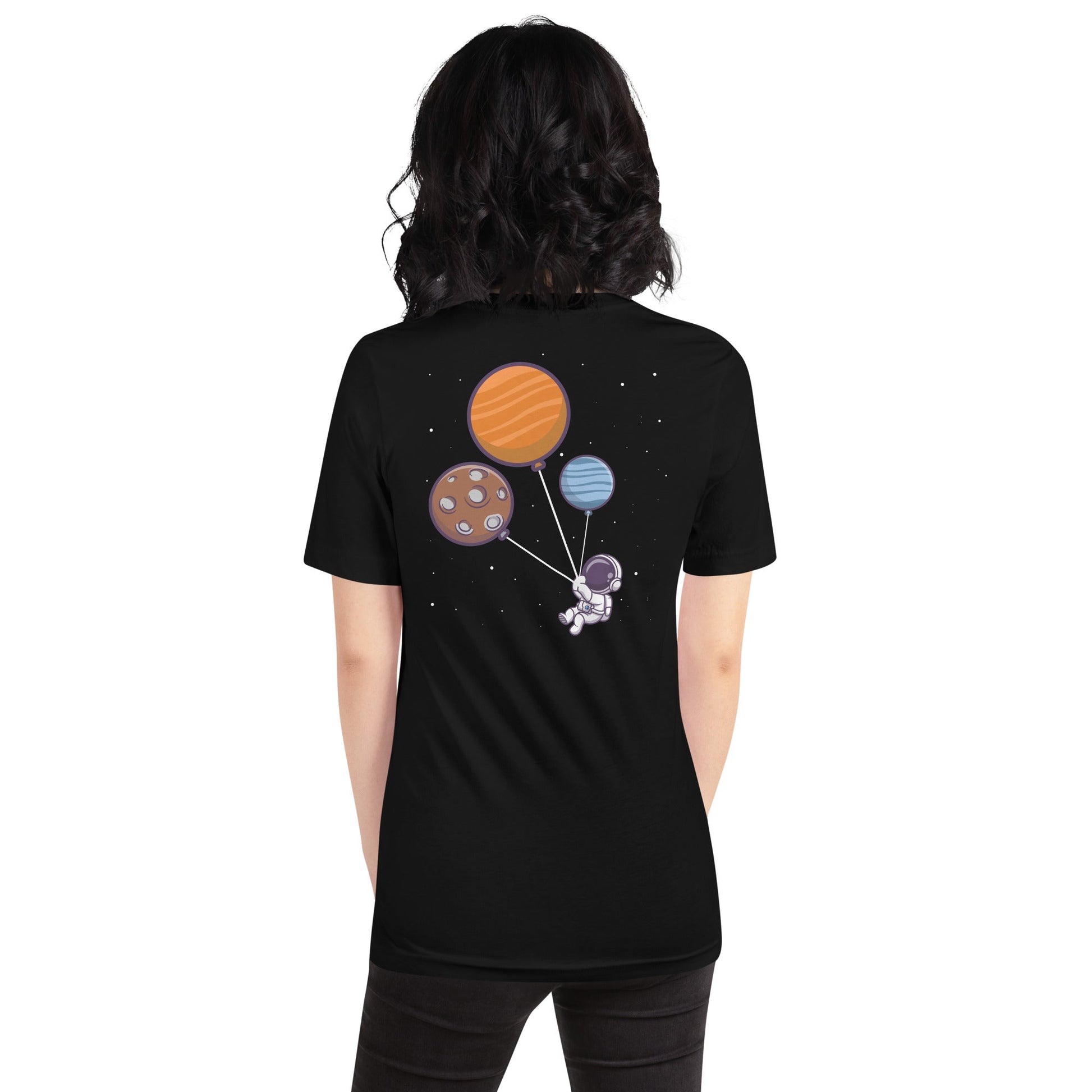 Astronaut with Balloons in Space - Unisex t-shirt ( Back Print ) by DarkByteGear