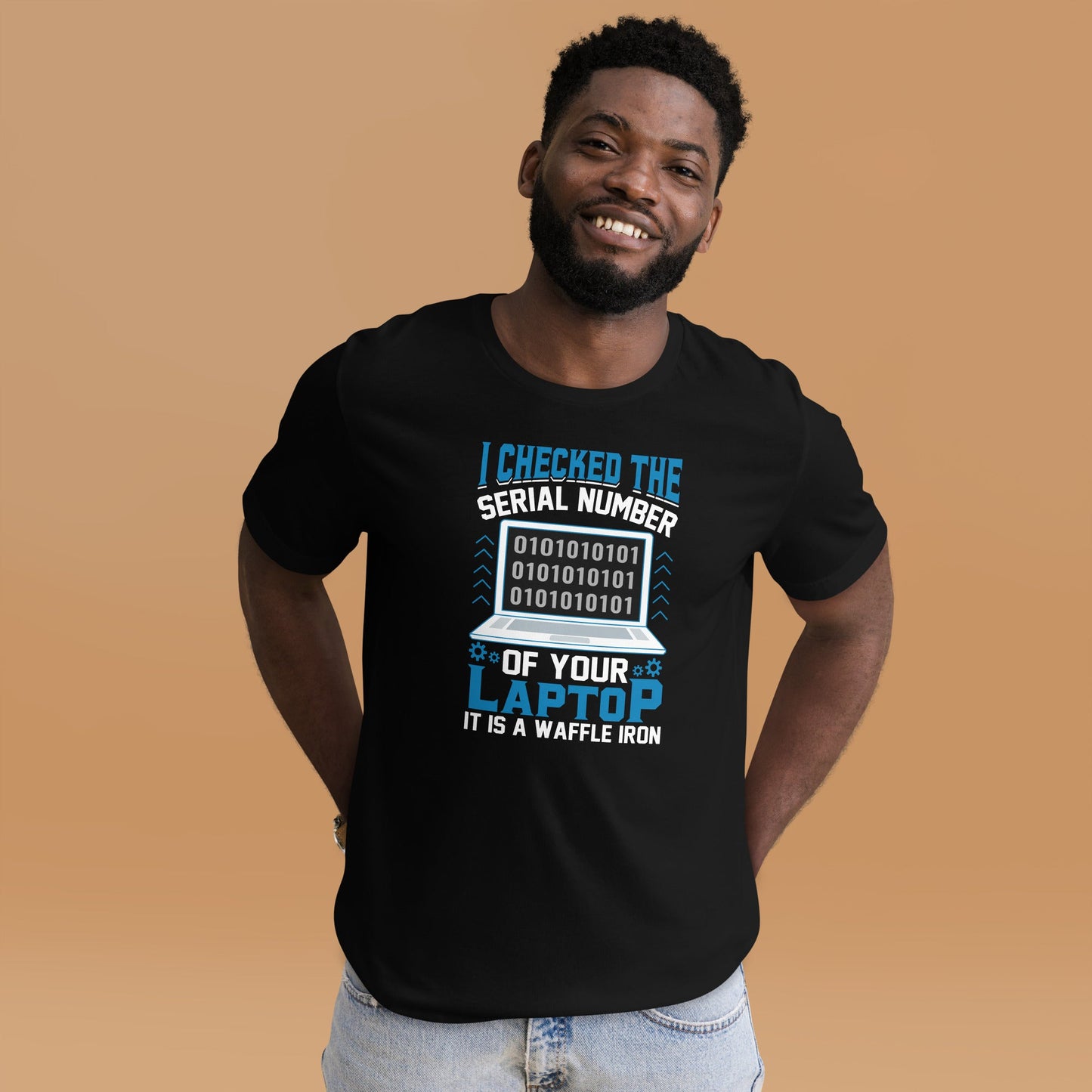 I checked the serial number of your laptop, it is a waffle iron - Unisex t-shirt by DarkByteGear