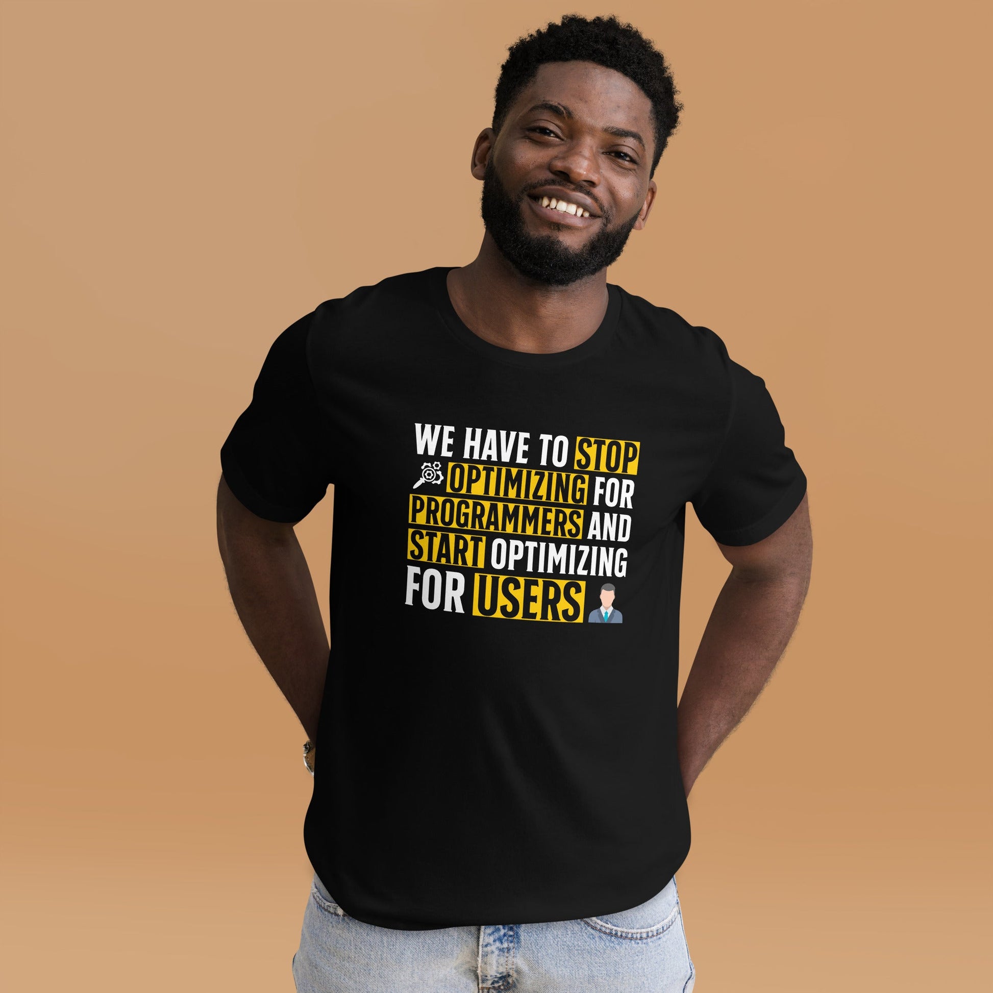 We have to stop optimizing for programmers and start optimizing for users - Unisex t-shirt by DarkByteGear