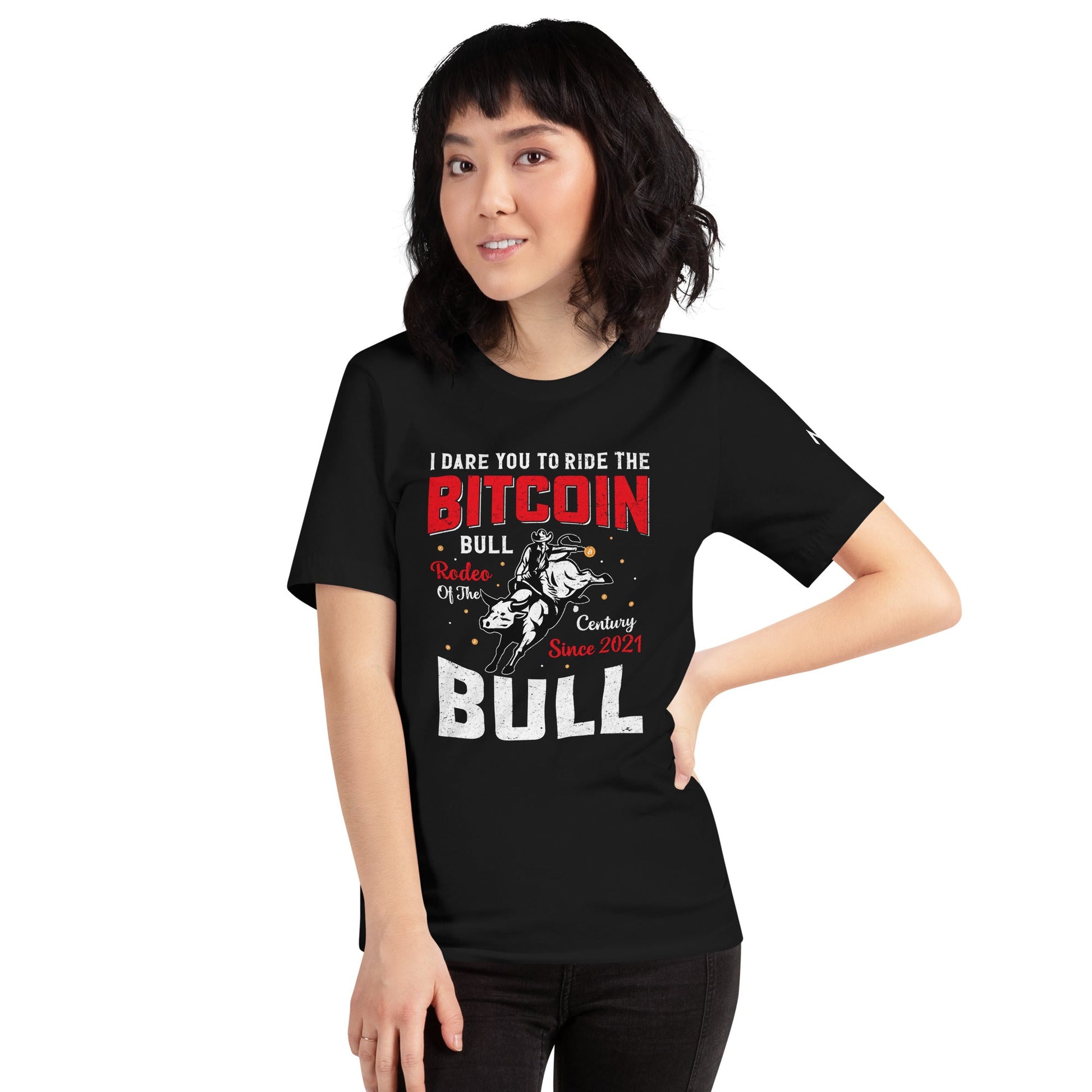 I Dare You to Ride Bitcoin Bull Unisex t-shirt by DarkByteGear