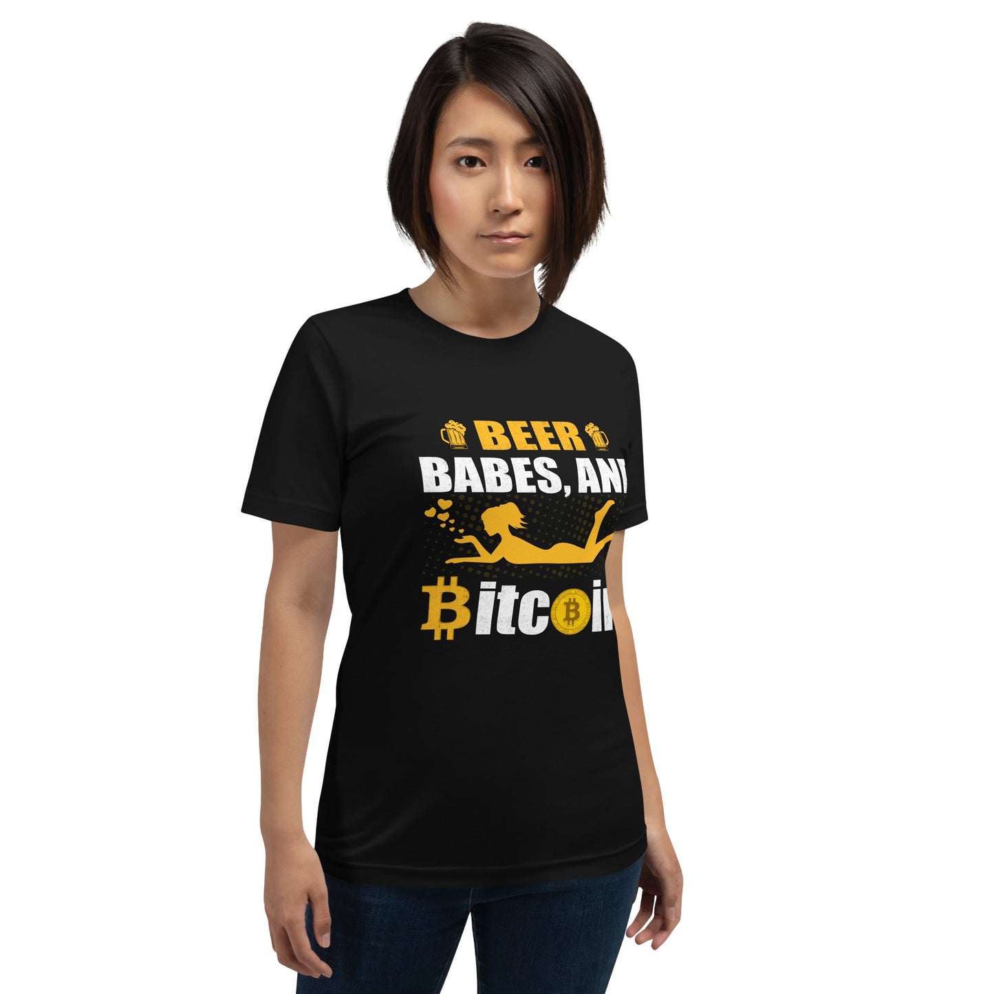 Beer Babe and Bitcoin Unisex t-shirt by DarkByteGear