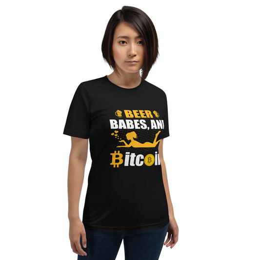 Beer Babe and Bitcoin Unisex t-shirt by DarkByteGear