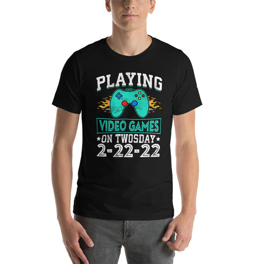 Playing Videogames on Twosday - Unisex t-shirt by DarkByteGear