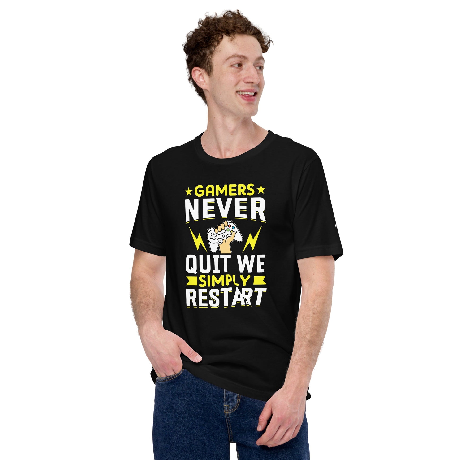 Gamers never Quit, we Simply Restart Unisex t-shirt by DarkByteGear