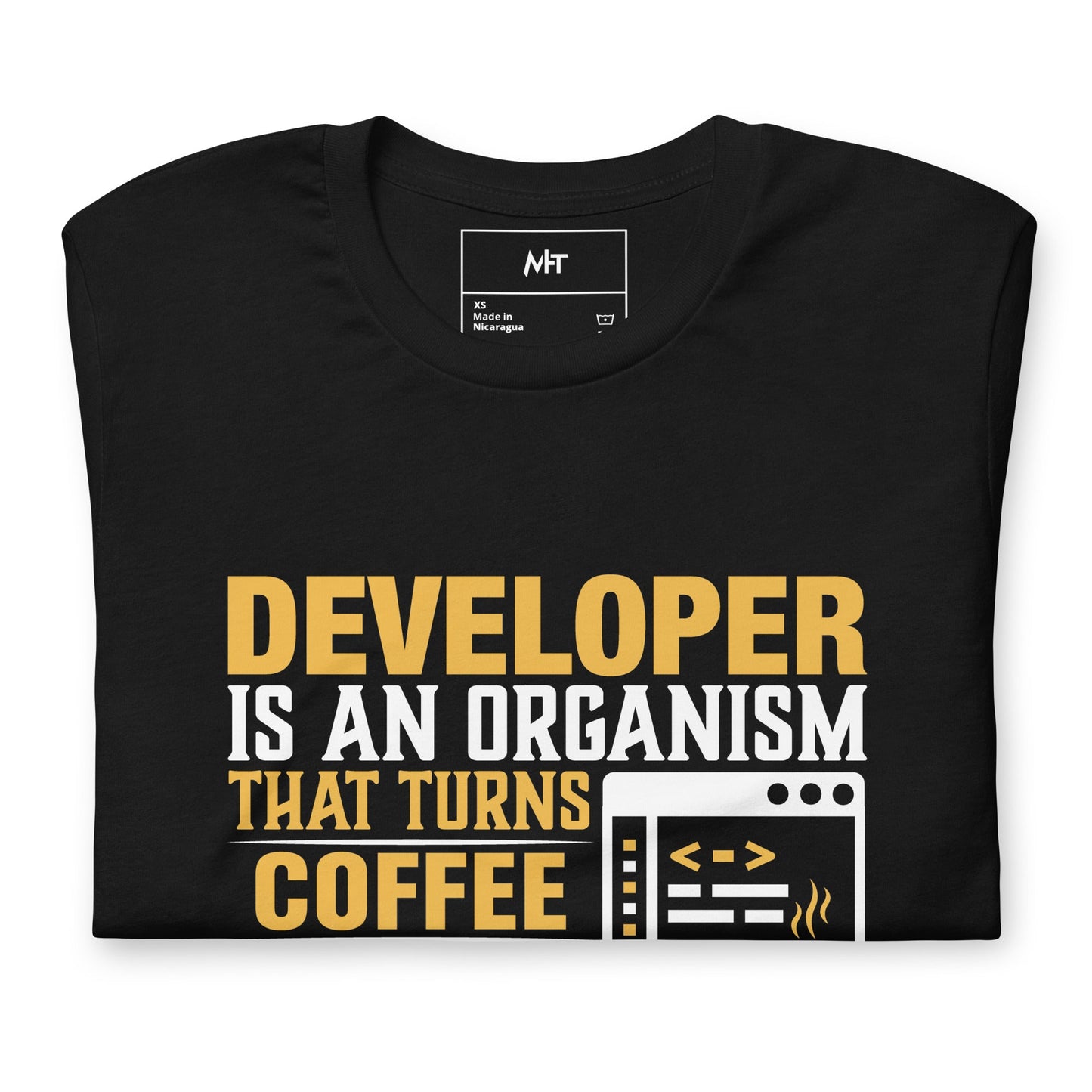 Developer is an Organism that turns Coffee into Code Unisex t-shirt by DarkByteGear