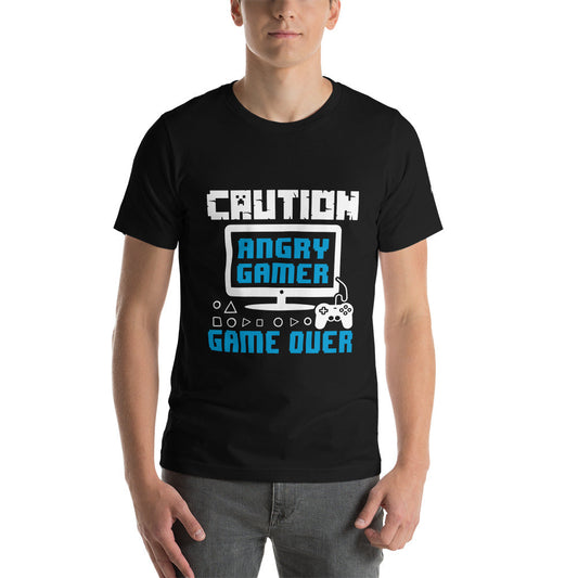 Caution! Angry Gamer Unisex t-shirt by DarkByteGear