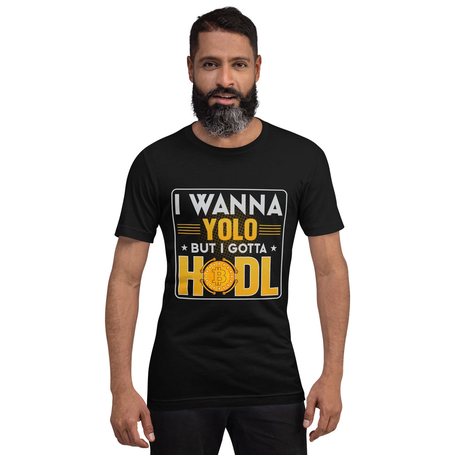 I wanna YOLO but I gotta HODL Unisex t-shirt by DarkByteGear