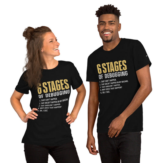 6 Stages of Debugging Yellow V Unisex t-shirt by DarkByteGear