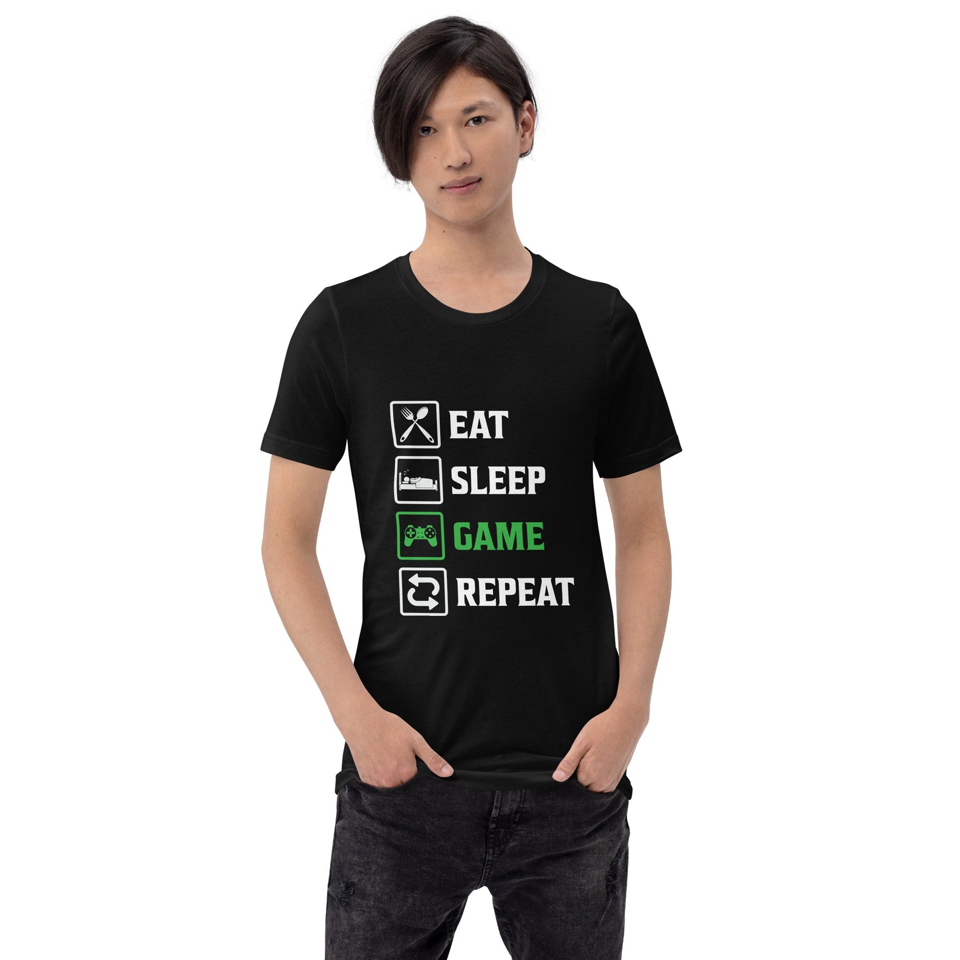 Eat, Sleep, GAME, Repeat - Unisex t-shirt by DarkByteGear