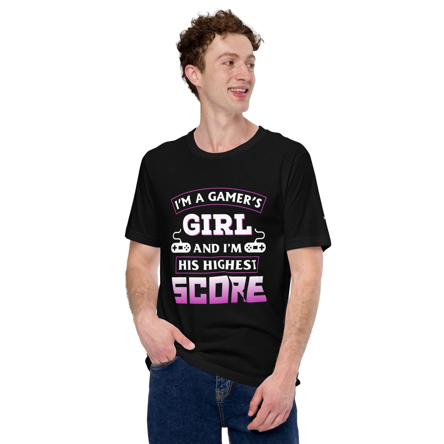 I am a Gamer's Girl, I'm his Greatest Achievement Purple edition - Unisex t-shirt by DarkByteGear