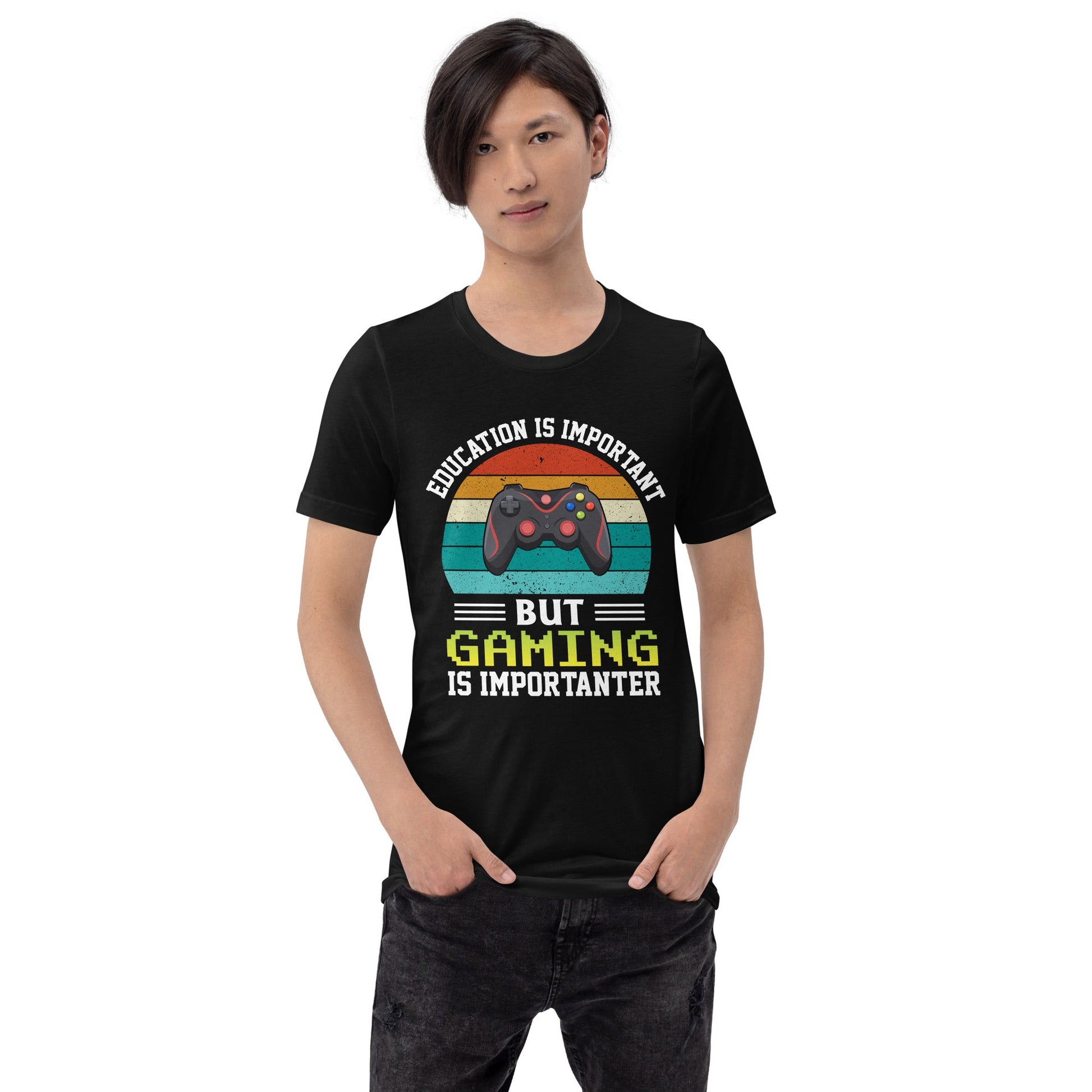 Education is Important, but Gaming is importanter - Unisex t-shirt by DarkByteGear