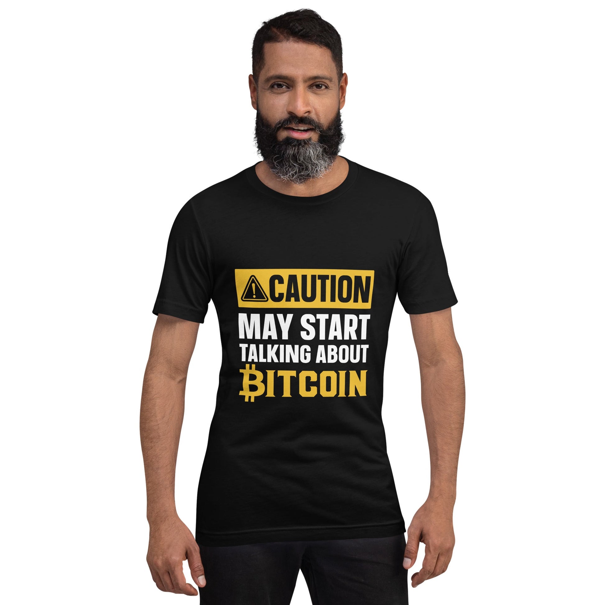 Caution! May start talking about Bitcoin Unisex t-shirt by DarkByteGear