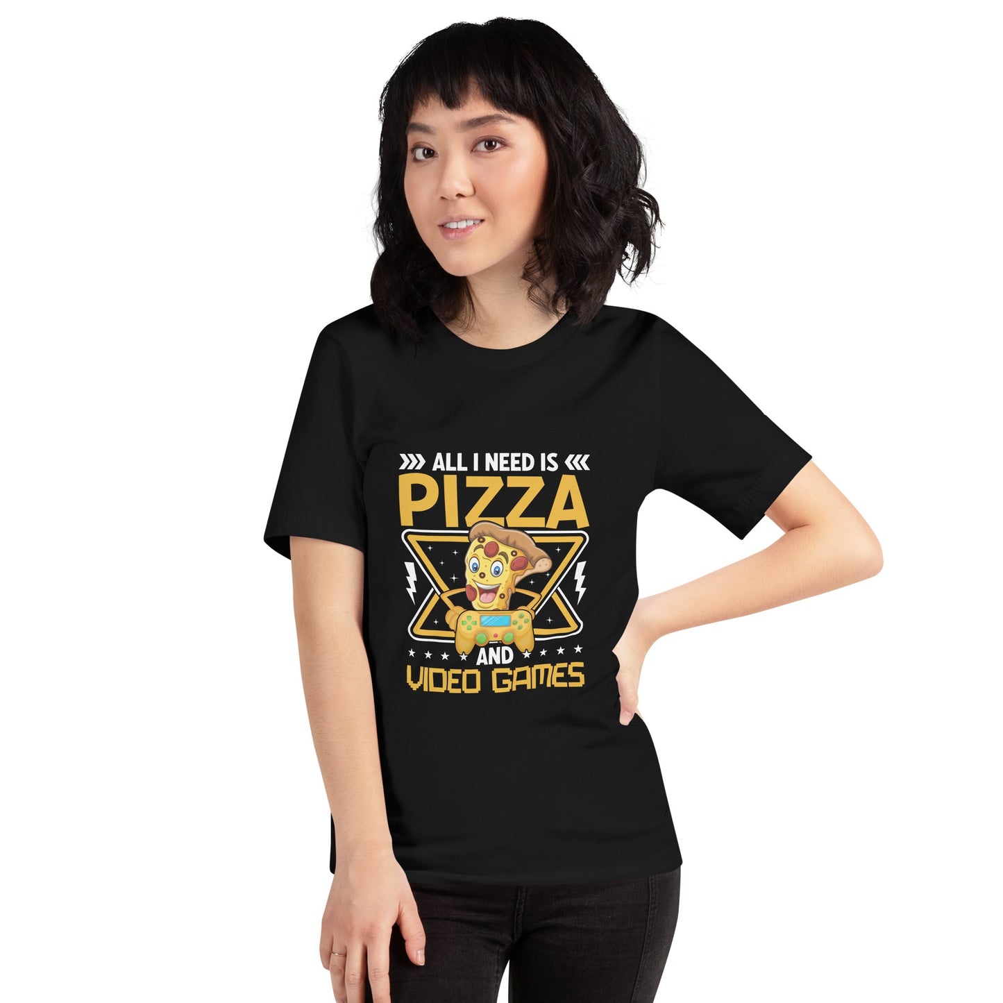 All I need is Pizza and Video Games Unisex t-shirt by DarkByteGear