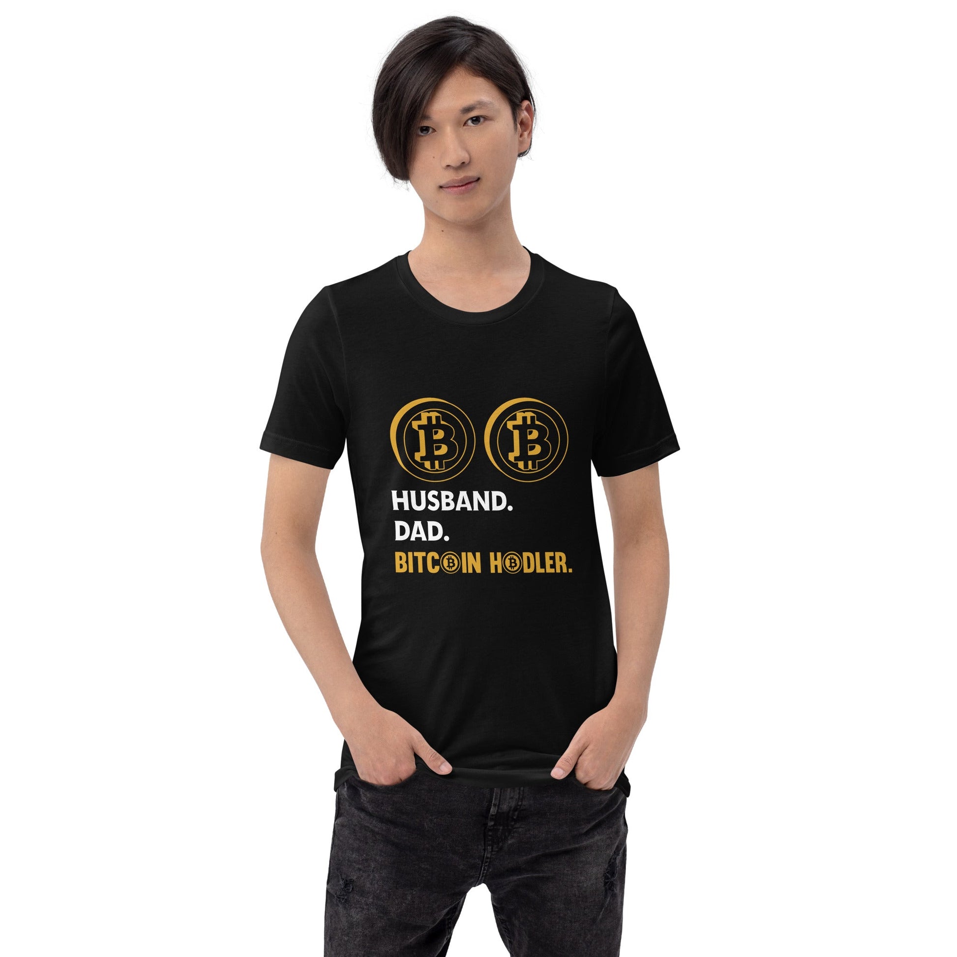 Husband, Dad, Bitcoin Holder Unisex t-shirt by DarkByteGear