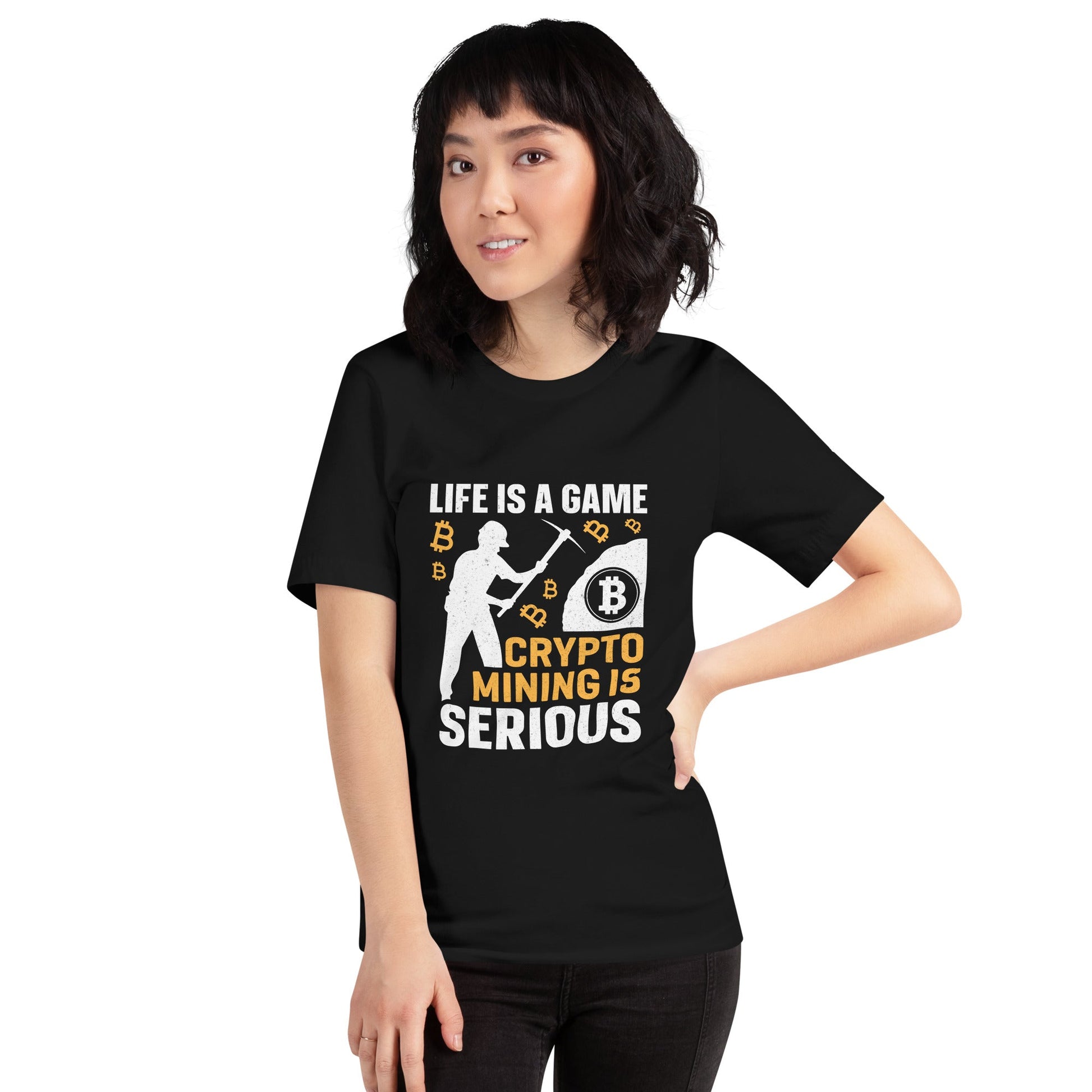 Life is a Game, Bitcoin Mining is Serious - Unisex t-shirt by DarkByteGear