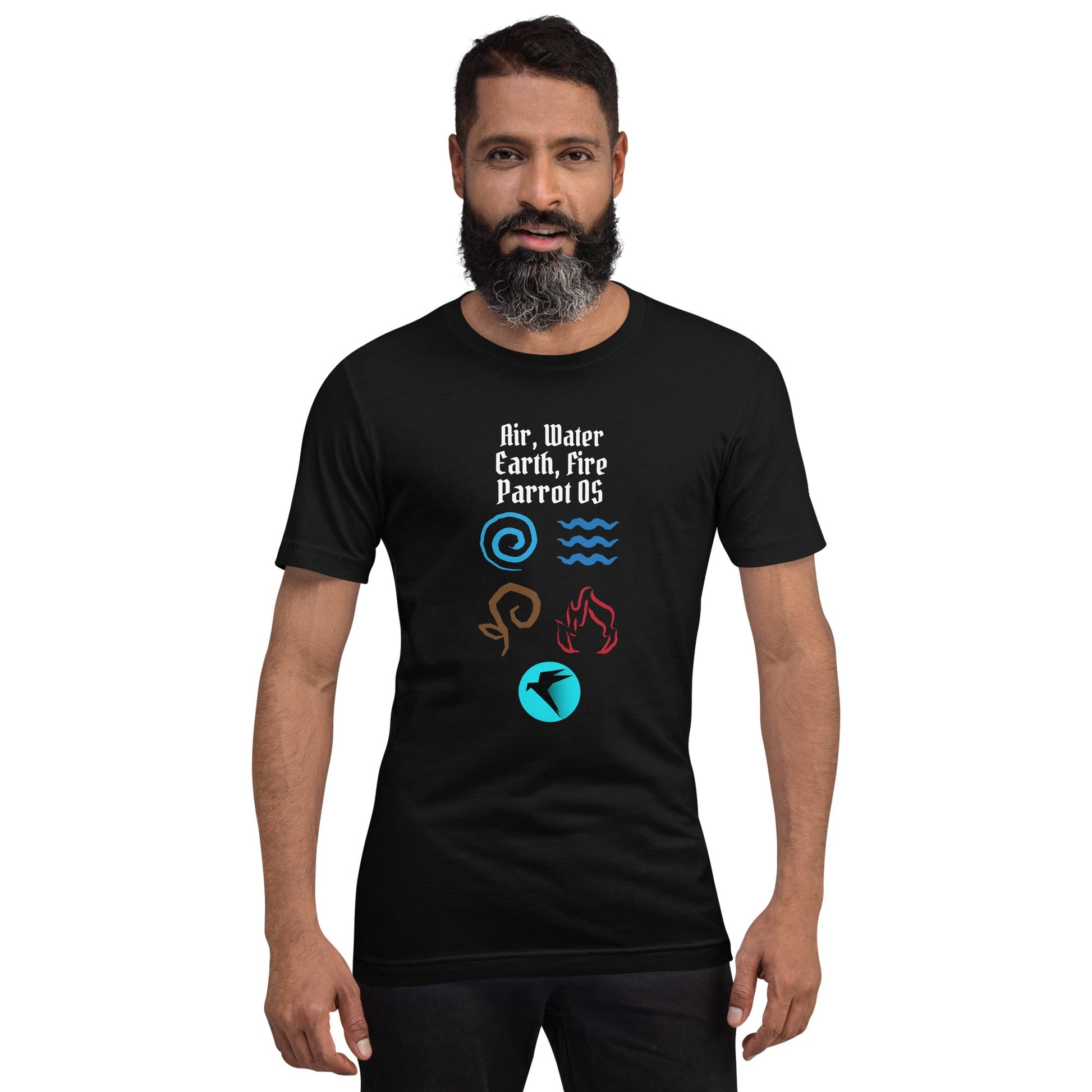 Air, Water, Earth, Fire, Parrot OS - Unisex t-shirt by DarkByteGear