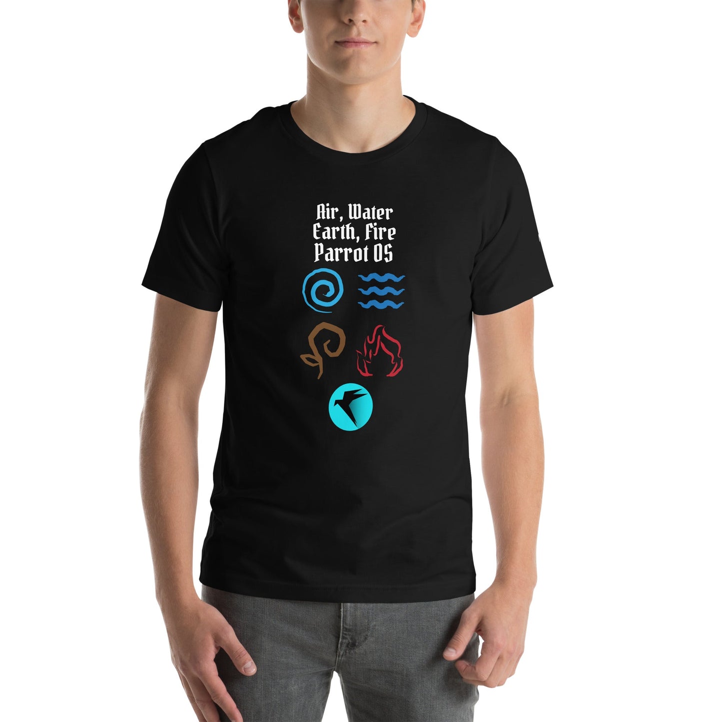 Air, Water, Earth, Fire, Parrot OS - Unisex t-shirt by DarkByteGear