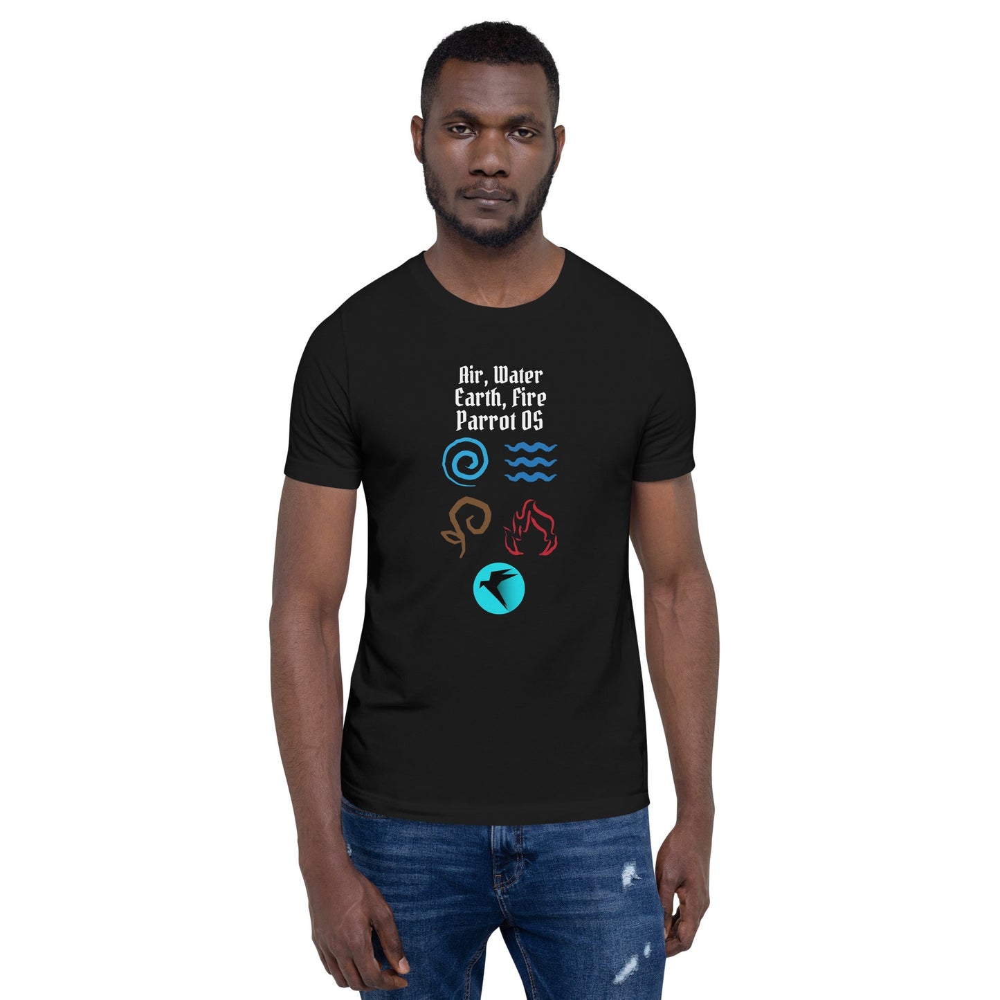 Air, Water, Earth, Fire, Parrot OS - Unisex t-shirt by DarkByteGear