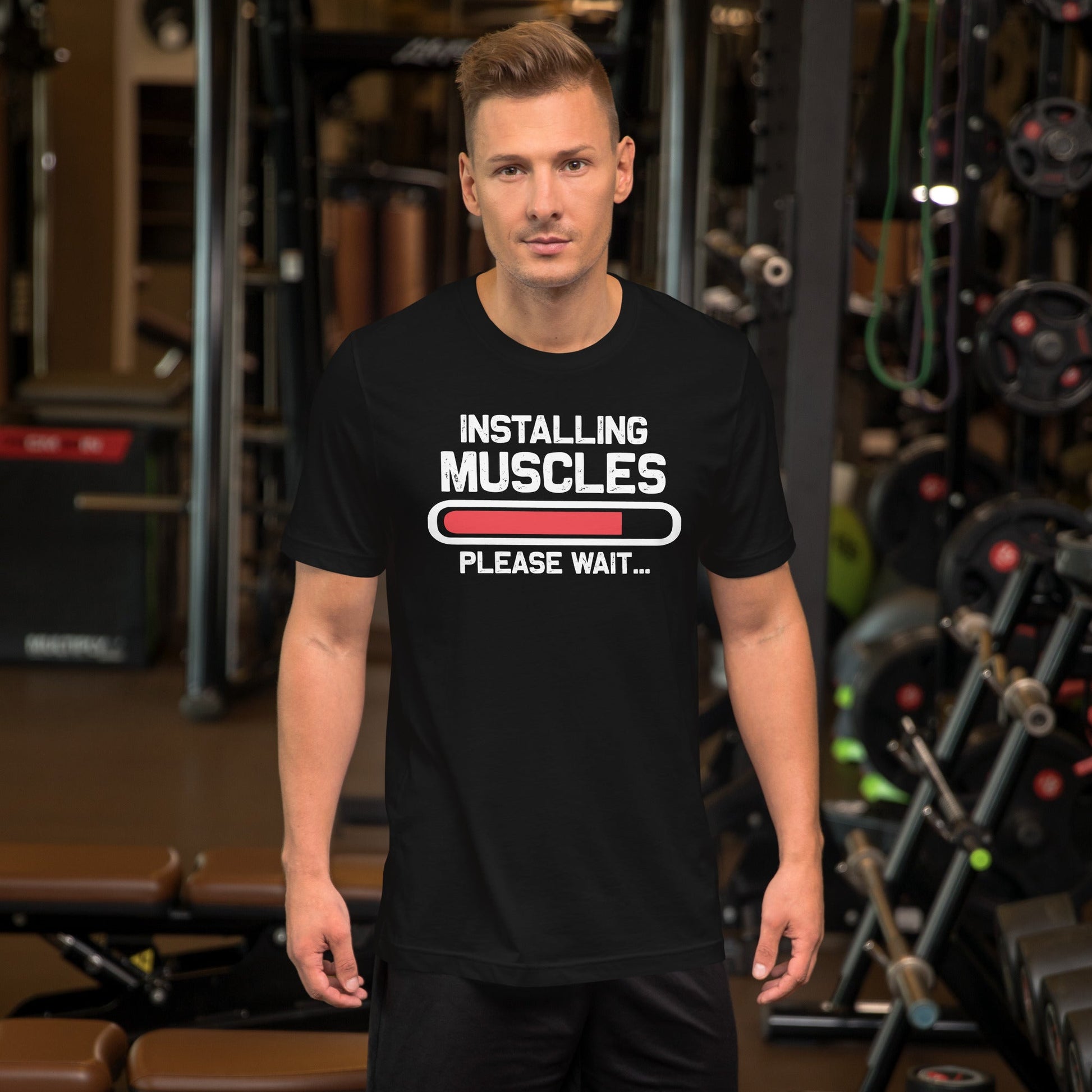 Installing muscles please wait - Unisex t-shirt by DarkByteGear