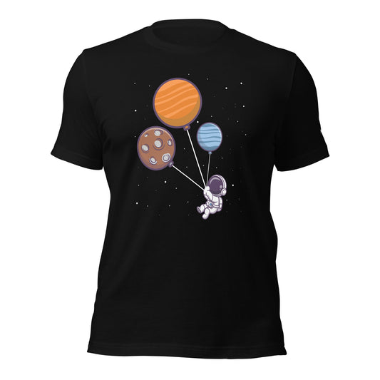 Astronaut with Balloons in Space - Unisex T-shirt by DarkByteGear