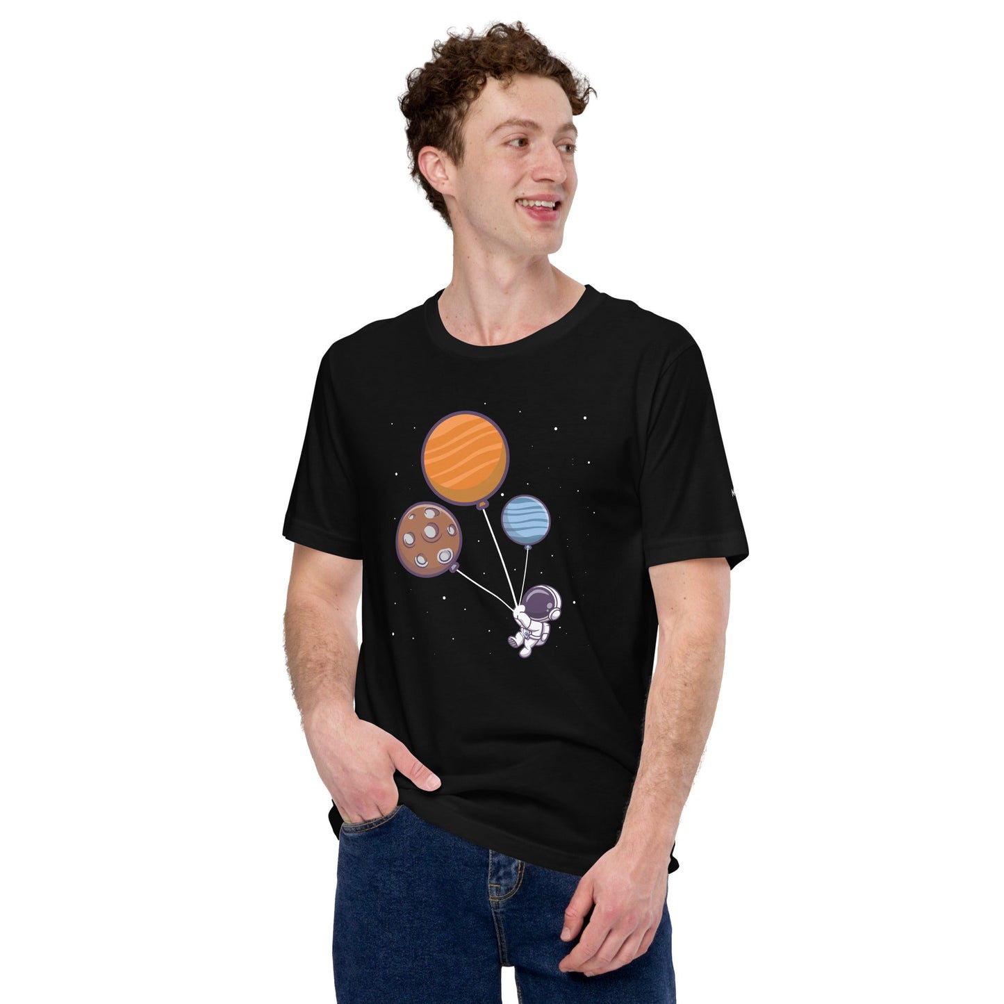 Astronaut with Balloons in Space - Unisex T-shirt by DarkByteGear