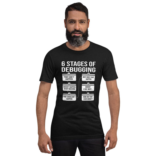 6 Stages of Debugging - Unisex t-shirt by DarkByteGear