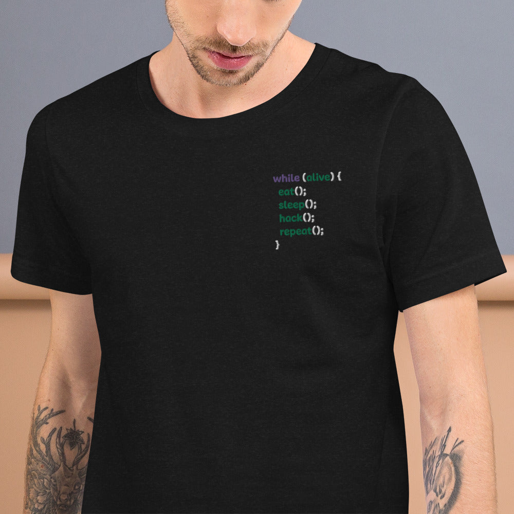 Eat sleep hack repeat - Unisex t-shirt (embroidered) by DarkByteGear