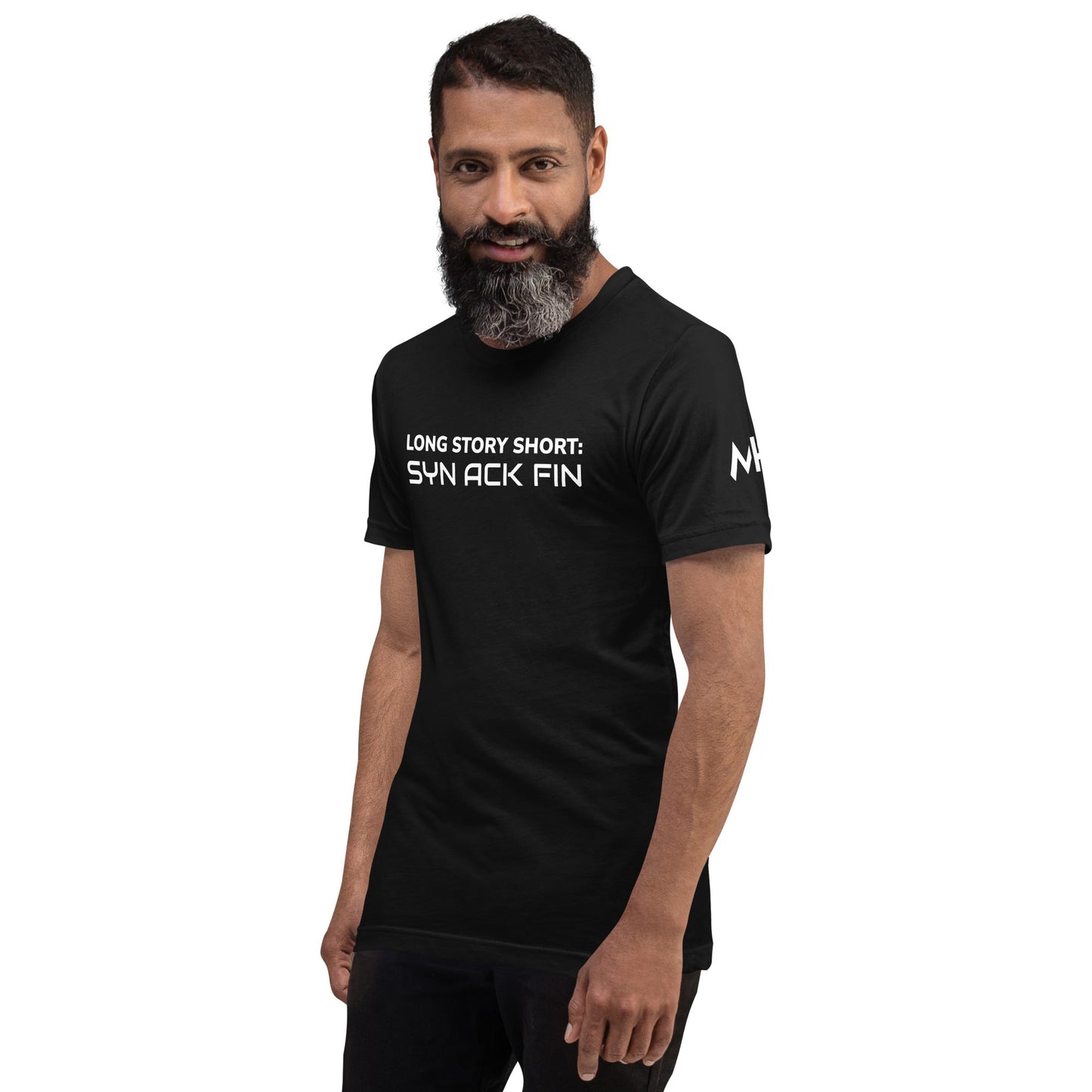 Long story short - Syn Ack Fin - Unisex t-shirt by DarkByteGear
