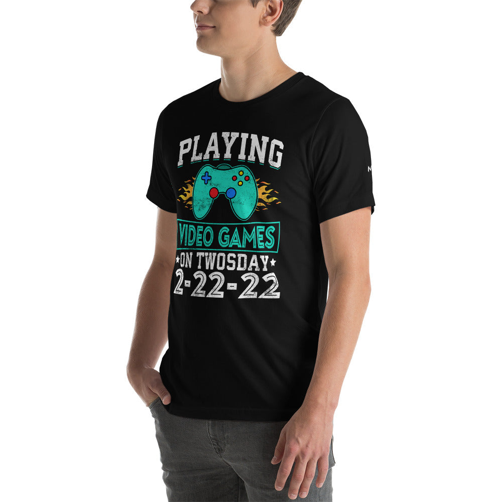 Playing Videogames on Twosday - Unisex t-shirt by DarkByteGear
