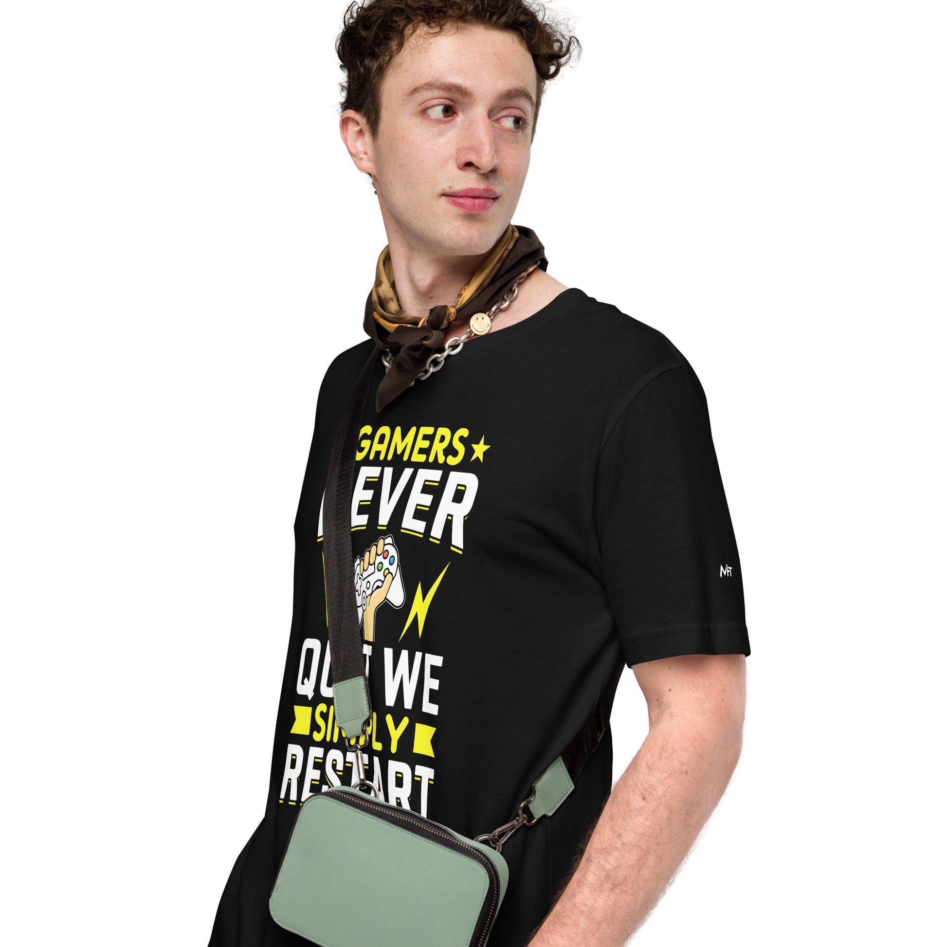 Gamers never Quit, we Simply Restart Unisex t-shirt by DarkByteGear