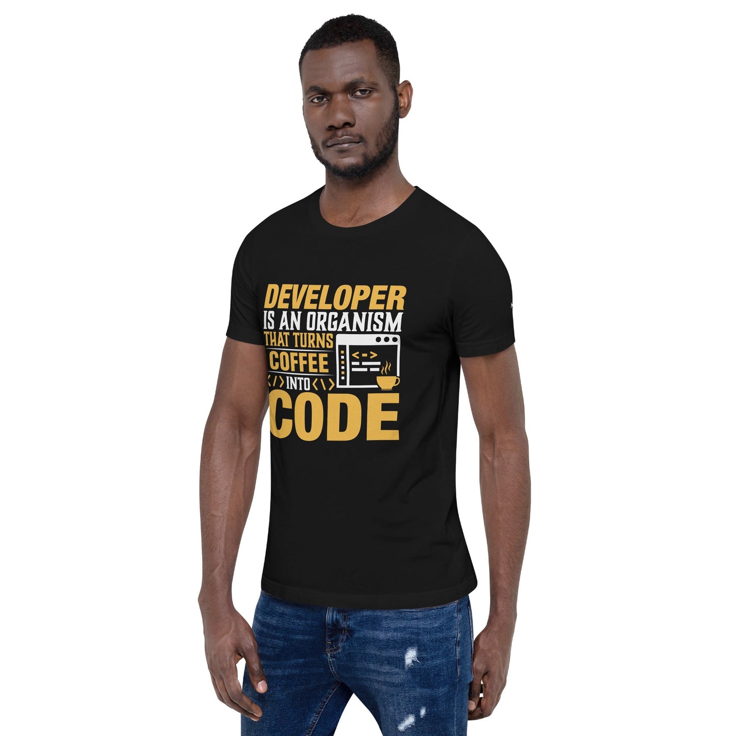 Developer is an Organism that turns Coffee into Code Unisex t-shirt by DarkByteGear