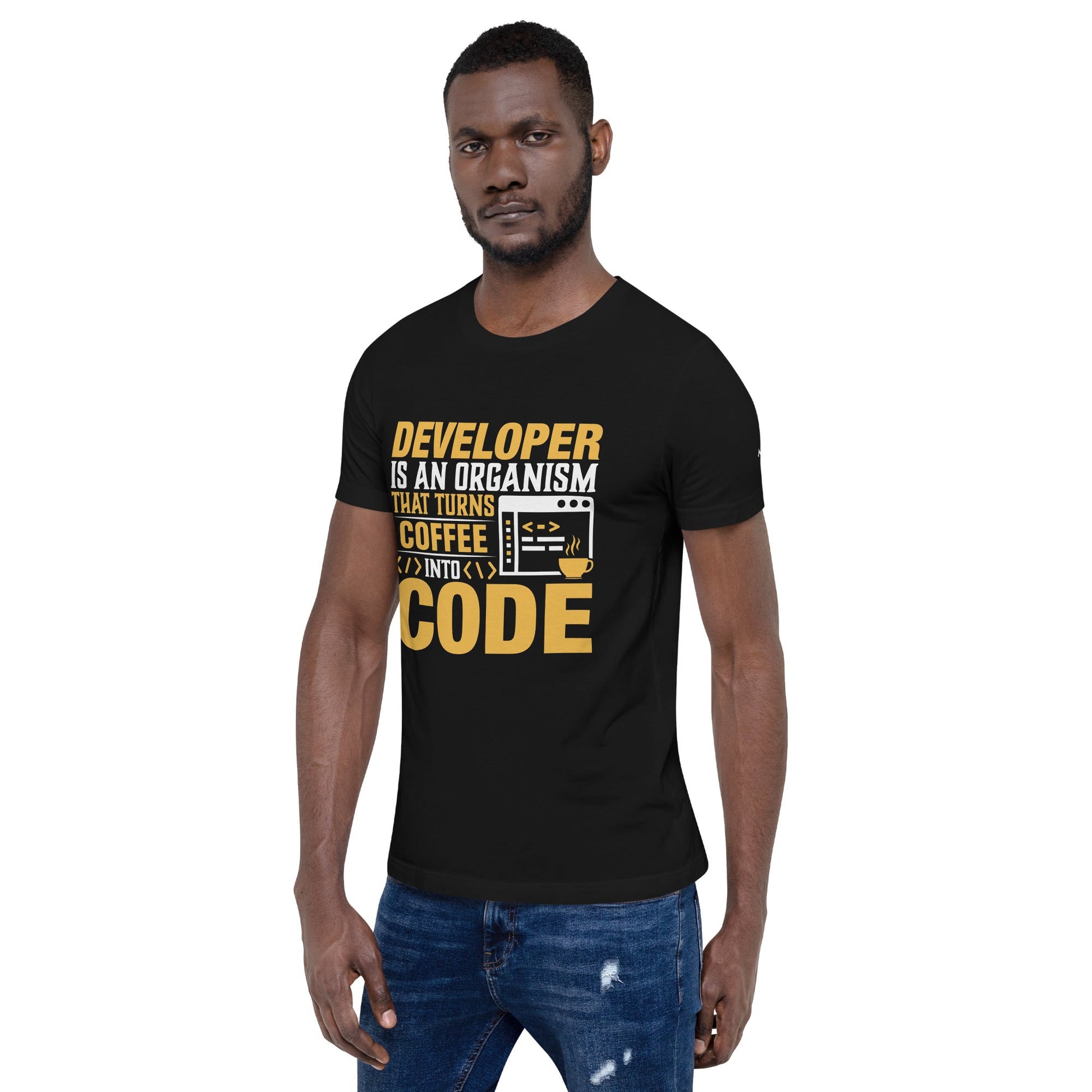 Developer is an Organism that turns Coffee into Code Unisex t-shirt by DarkByteGear