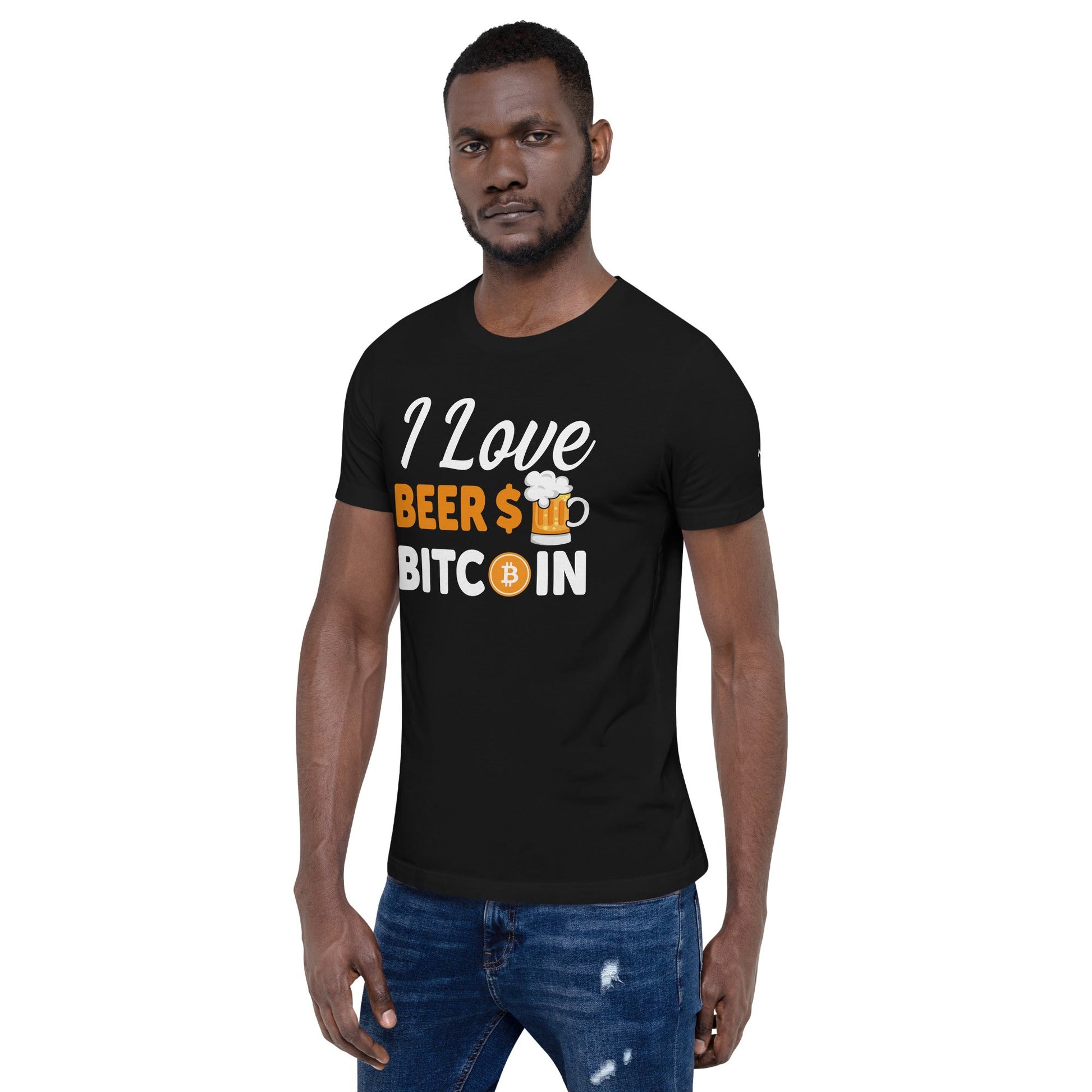I Love Beer and Bitcoin Unisex t-shirt ( Back Print ) by DarkByteGear