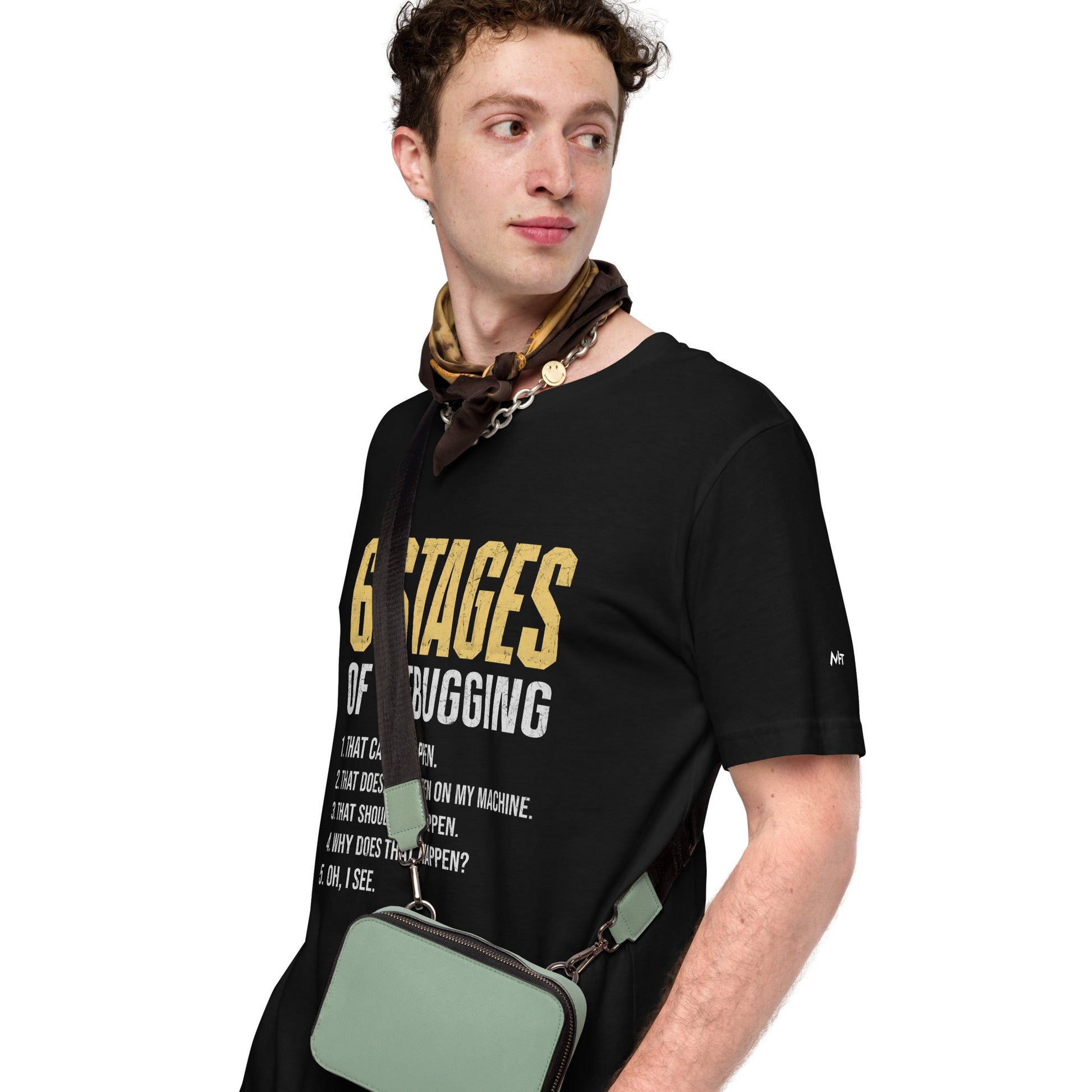 6 Stages of Debugging Yellow V Unisex t-shirt by DarkByteGear