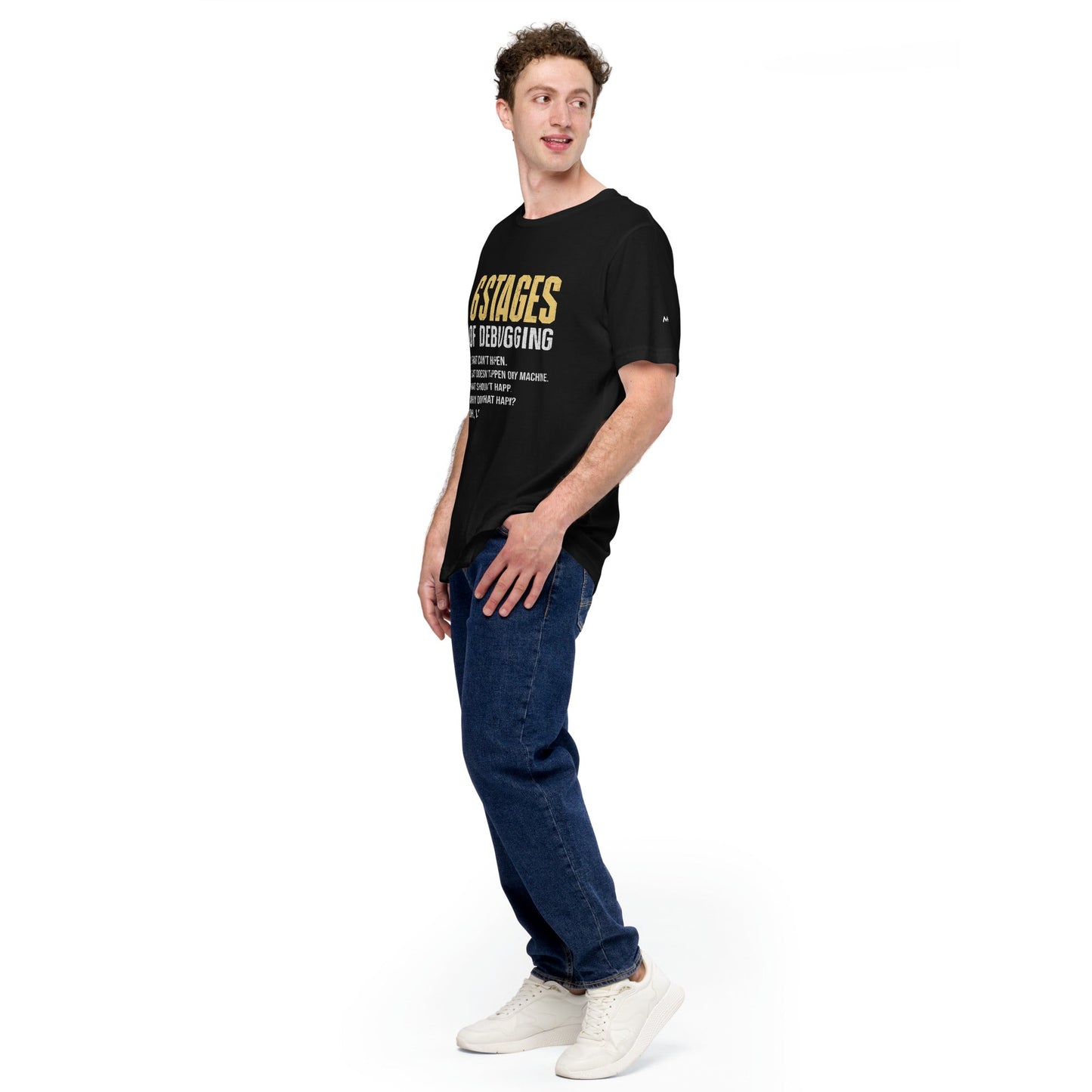 6 Stages of Debugging Yellow V Unisex t-shirt by DarkByteGear