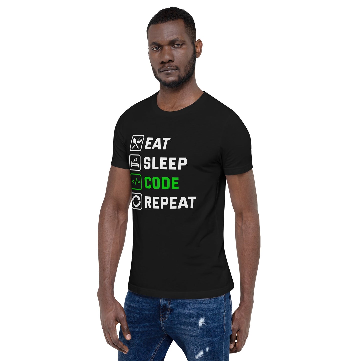 Eat Sleep Code Repeat ( Green Text ) - Unisex t-shirt by DarkByteGear